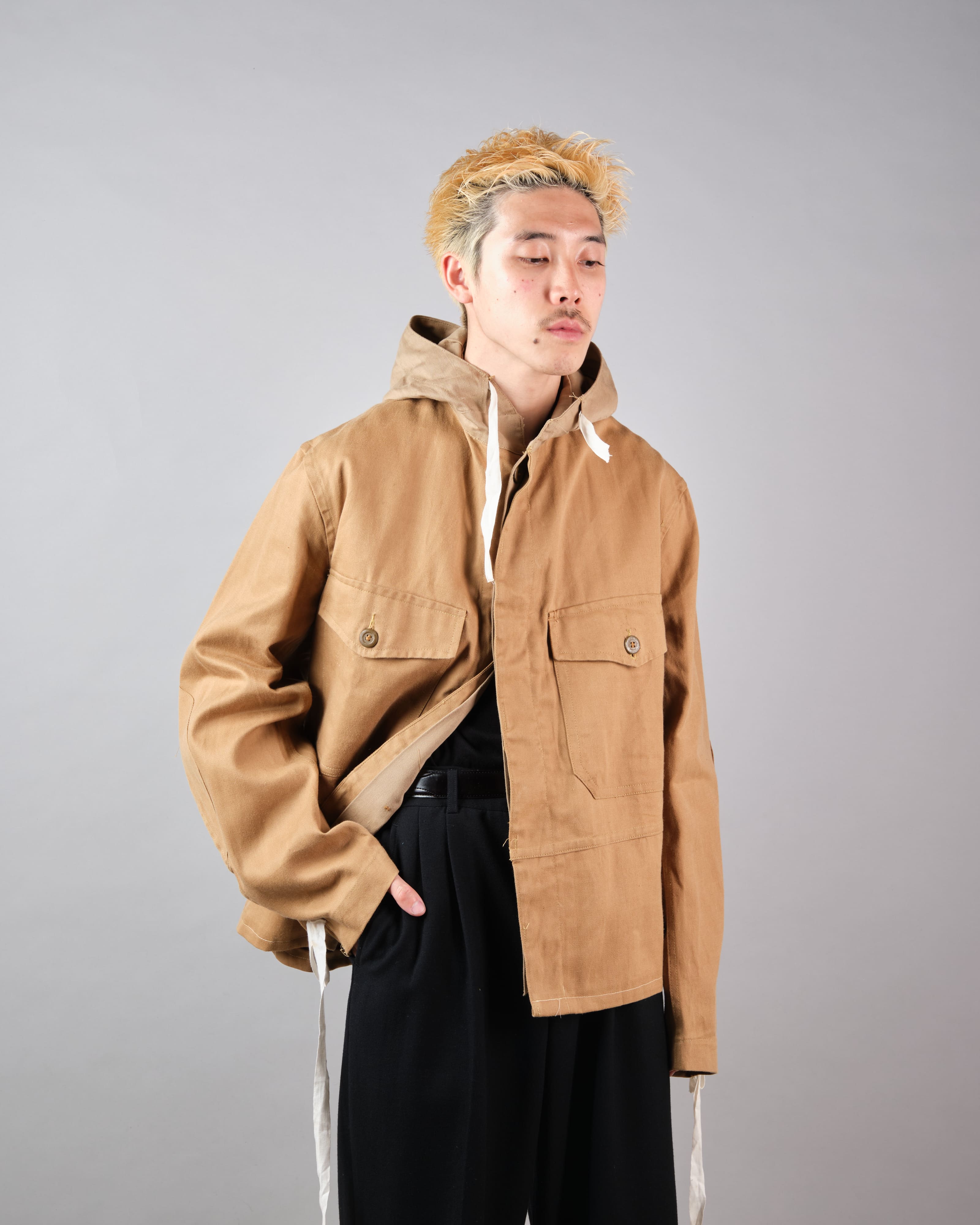 【~60's】British Vintage Khaki Drill Hooded Jacket Size.44 "MEKANEER" "Dead Stock"