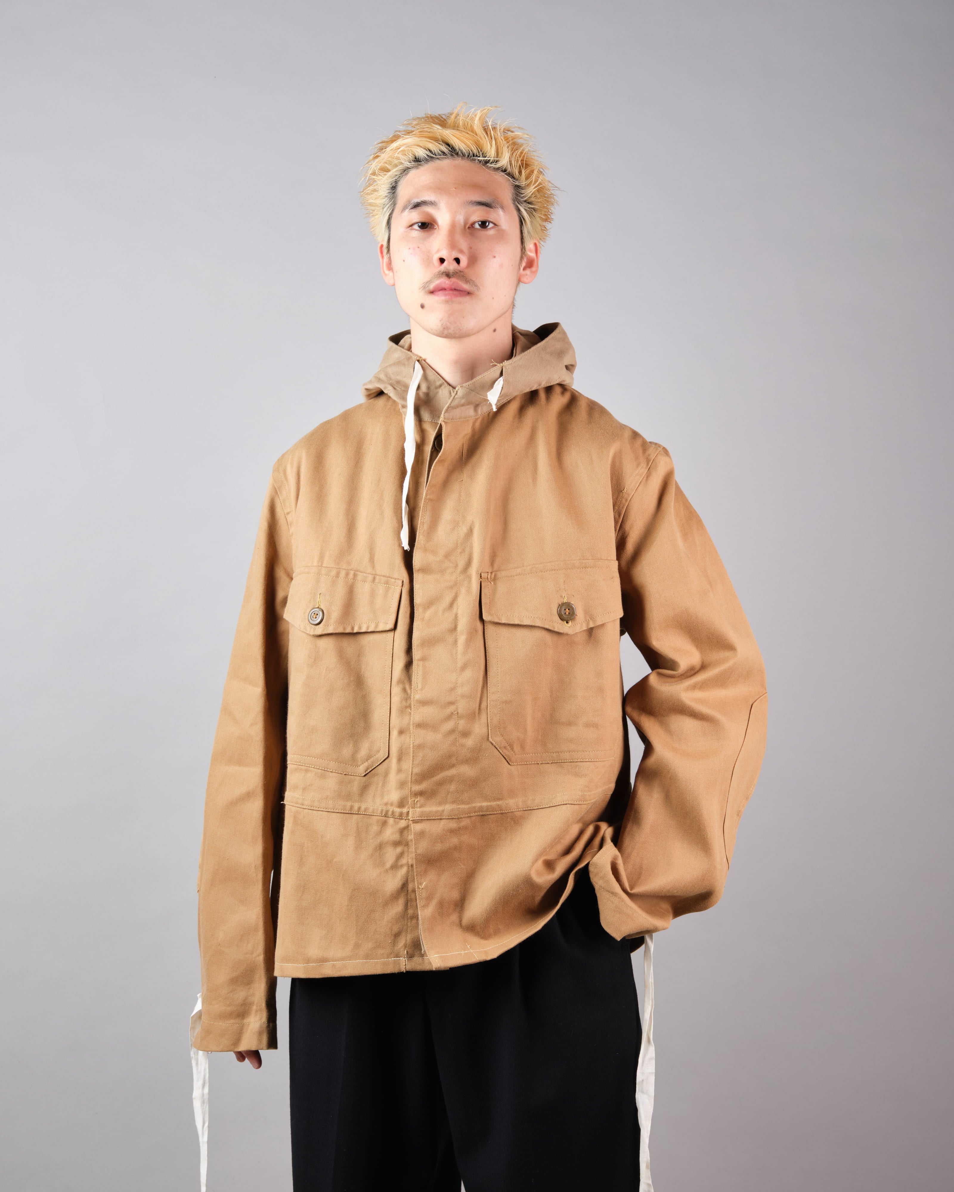 【~60's】British Vintage Khaki Drill Hooded Jacket Size.44 "MEKANEER" "Dead Stock"