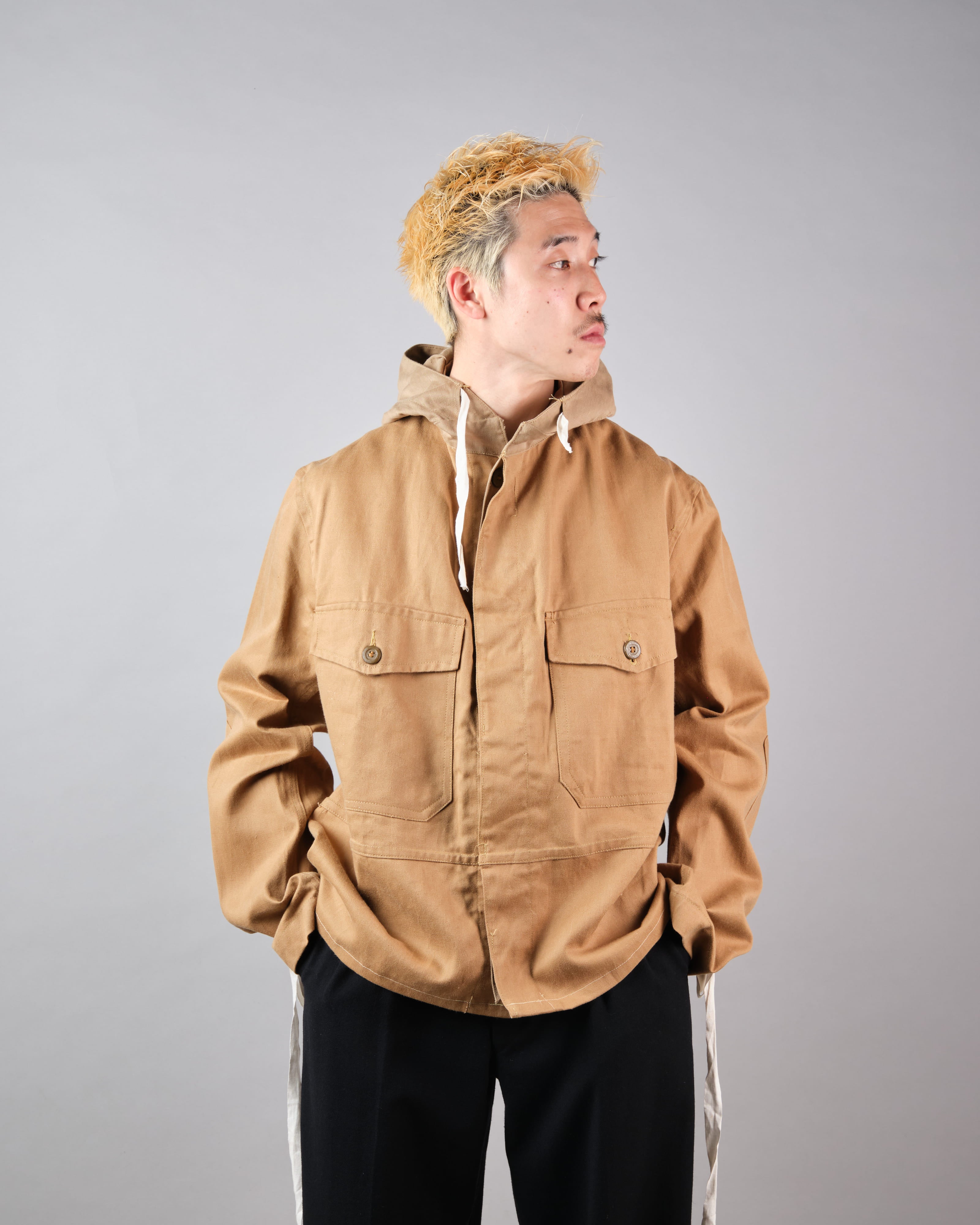 【~60's】British Vintage Khaki Drill Hooded Jacket Size.44 "MEKANEER" "Dead Stock"