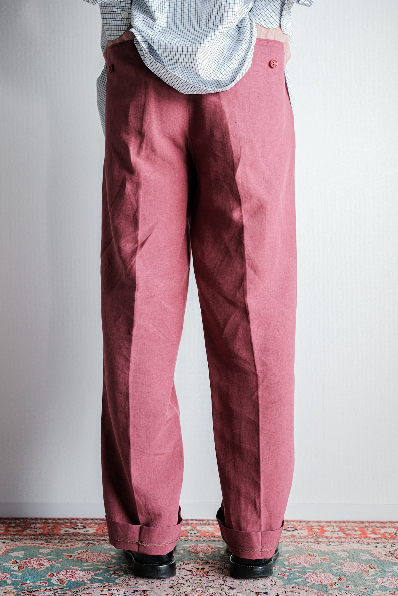 【~00's】Old ARNYS PARIS In Tuck Turn Up Linen Silk Trousers Size.42