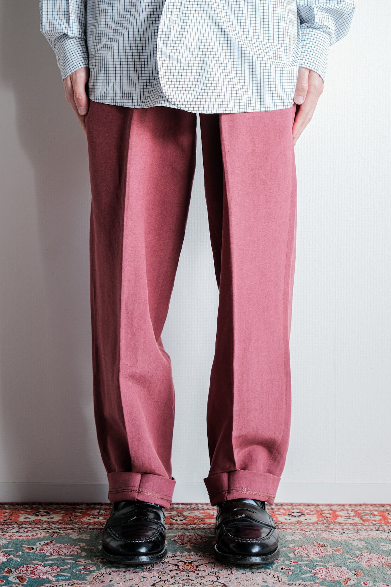 【~00's】Old ARNYS PARIS In Tuck Turn Up Linen Silk Trousers Size.42