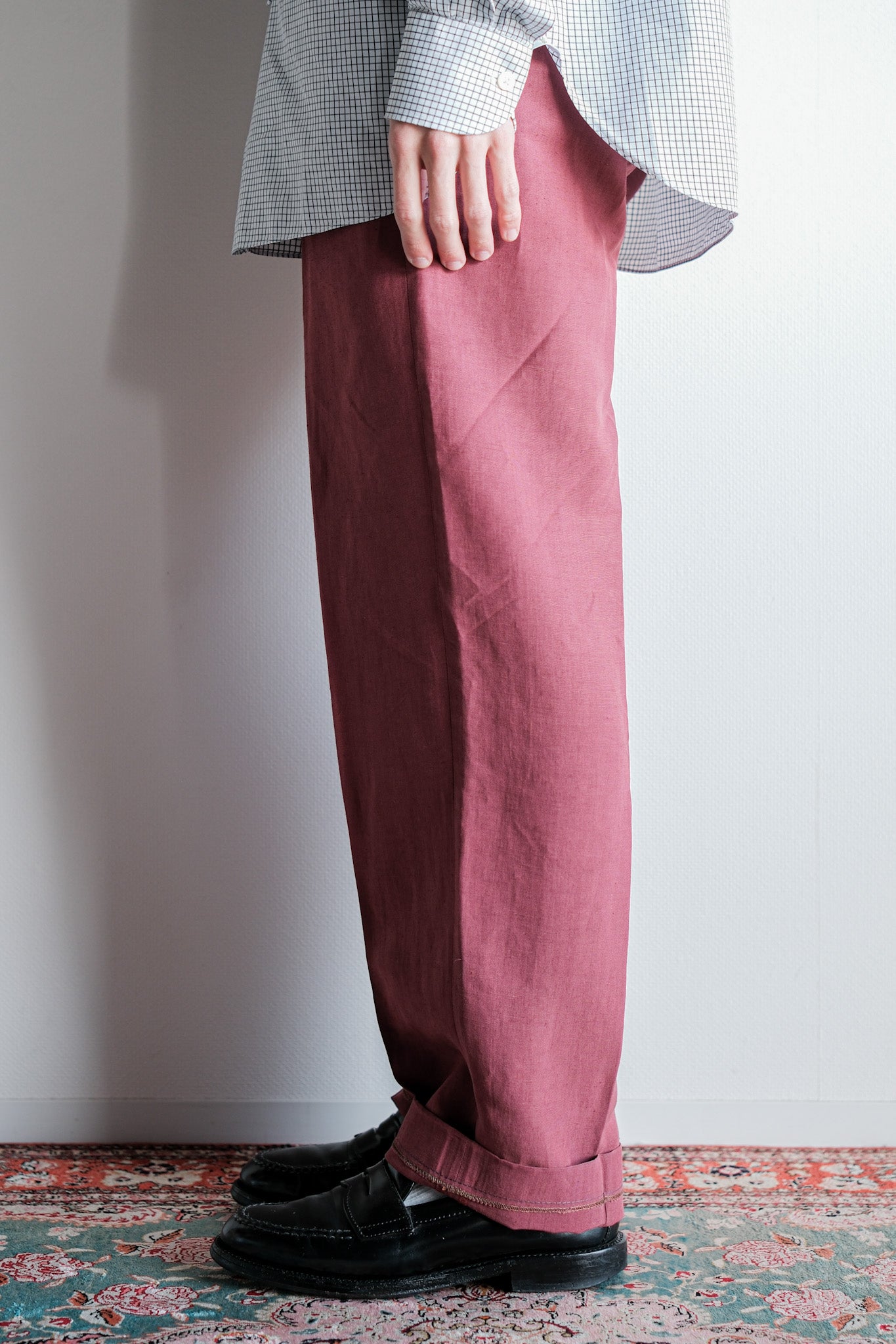 【~00's】Old ARNYS PARIS In Tuck Turn Up Linen Silk Trousers Size.42