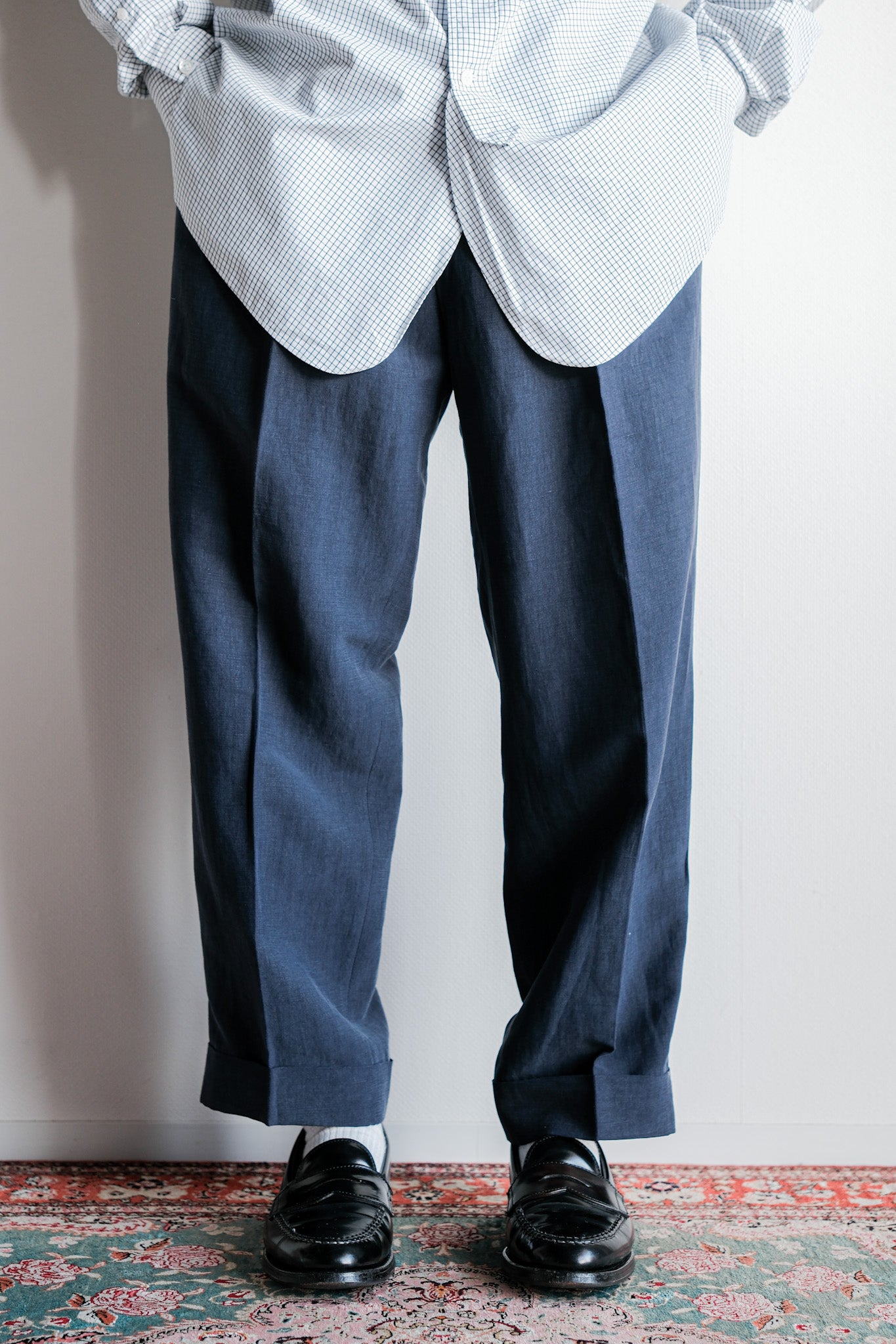 【~00's】Old ARNYS PARIS In Tuck Turn Up Linen Silk Trousers Size.44