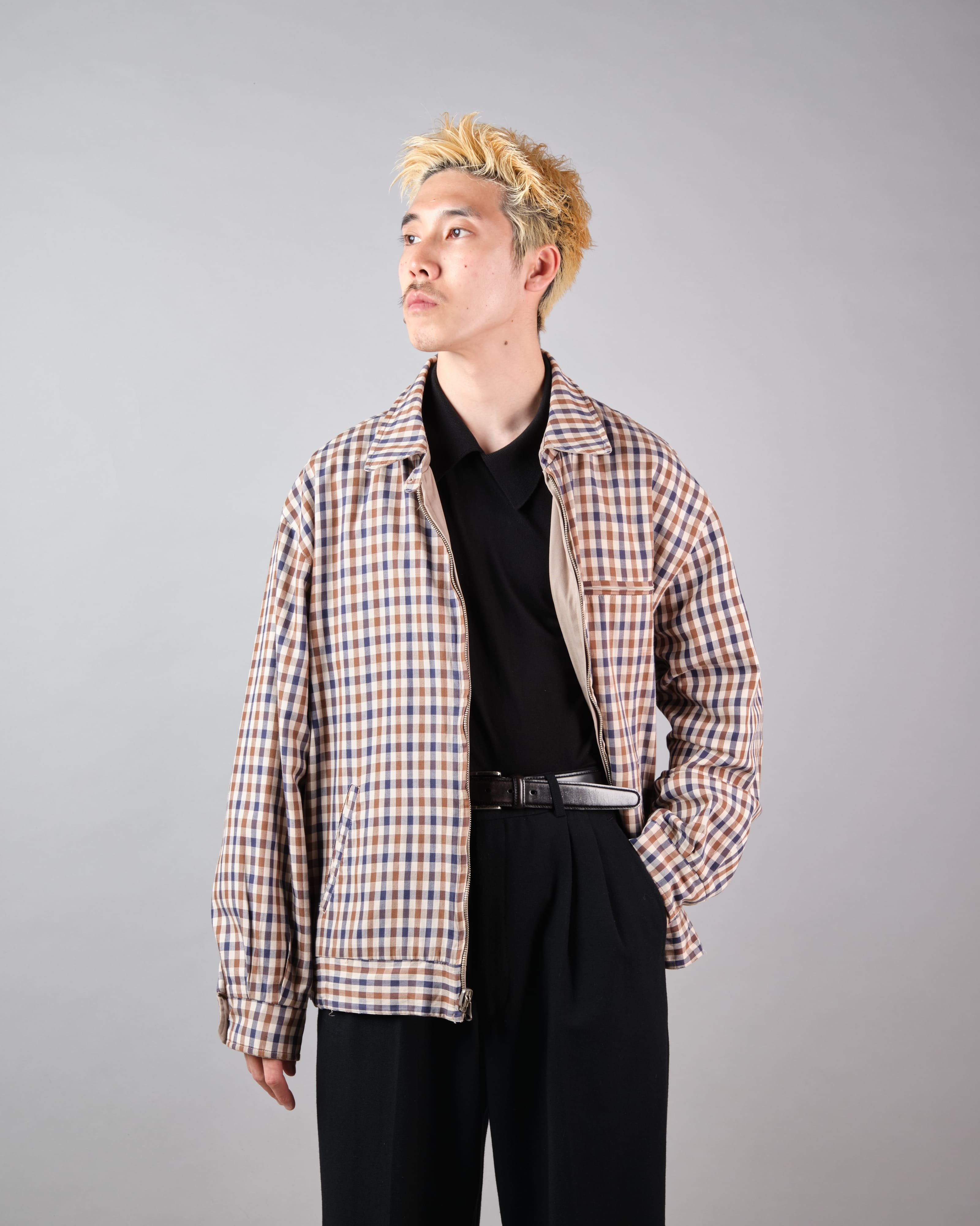 【~00's】Old Aquascutum Club Check Reversible Harrington Jacket Size.M