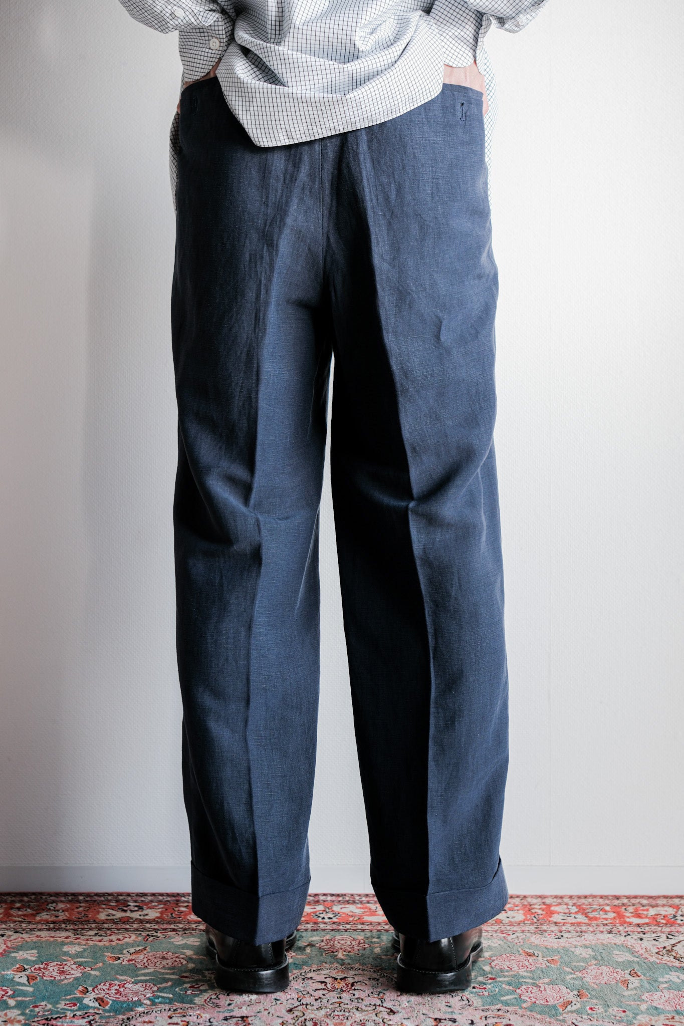 【~00's】Old ARNYS PARIS In Tuck Turn Up Linen Silk Trousers Size.44