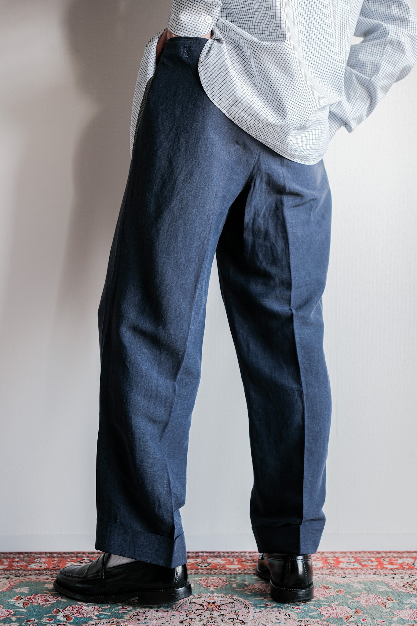 【~00's】Old ARNYS PARIS In Tuck Turn Up Linen Silk Trousers Size.44