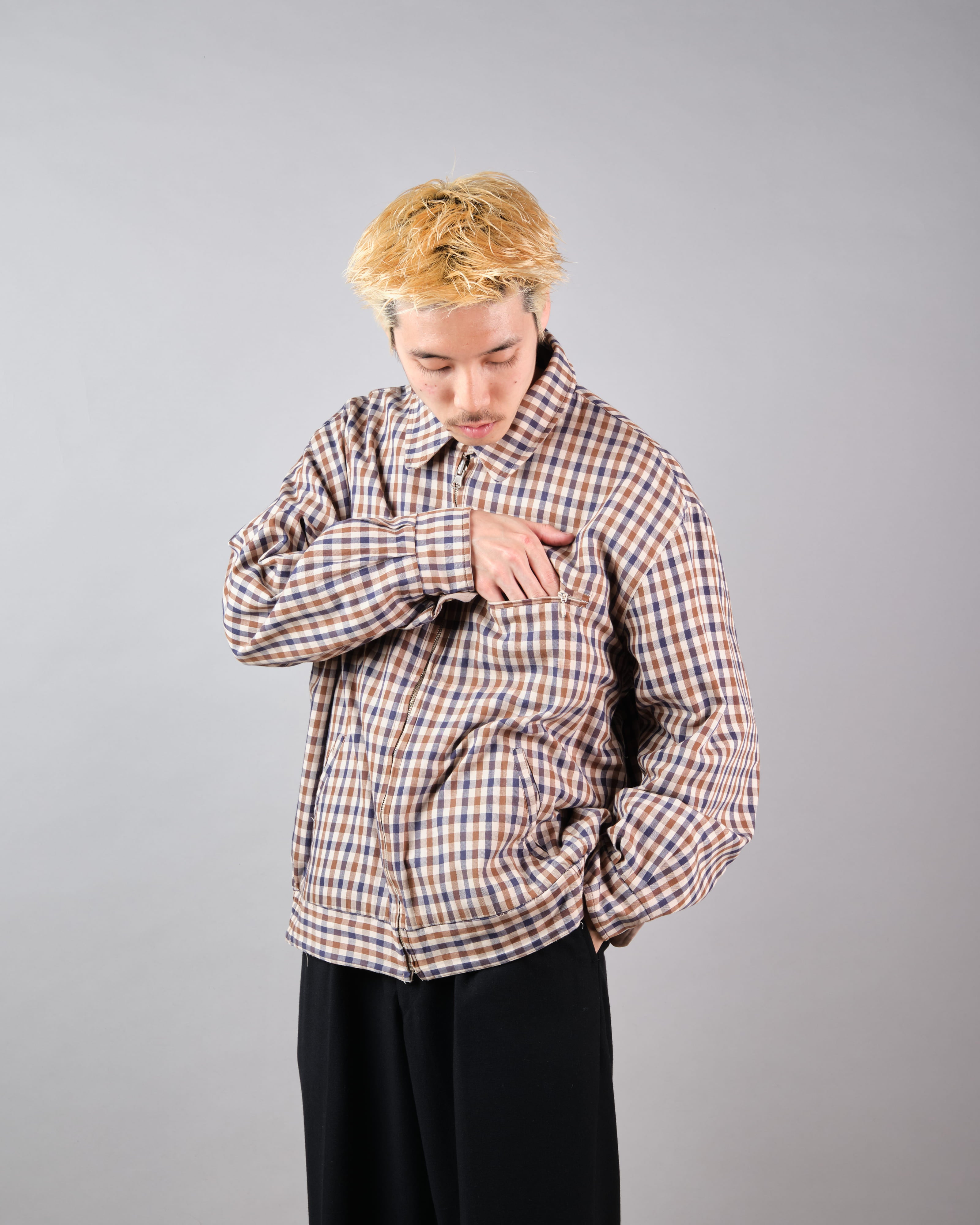 【~00's】Old Aquascutum Club Check Reversible Harrington Jacket Size.M