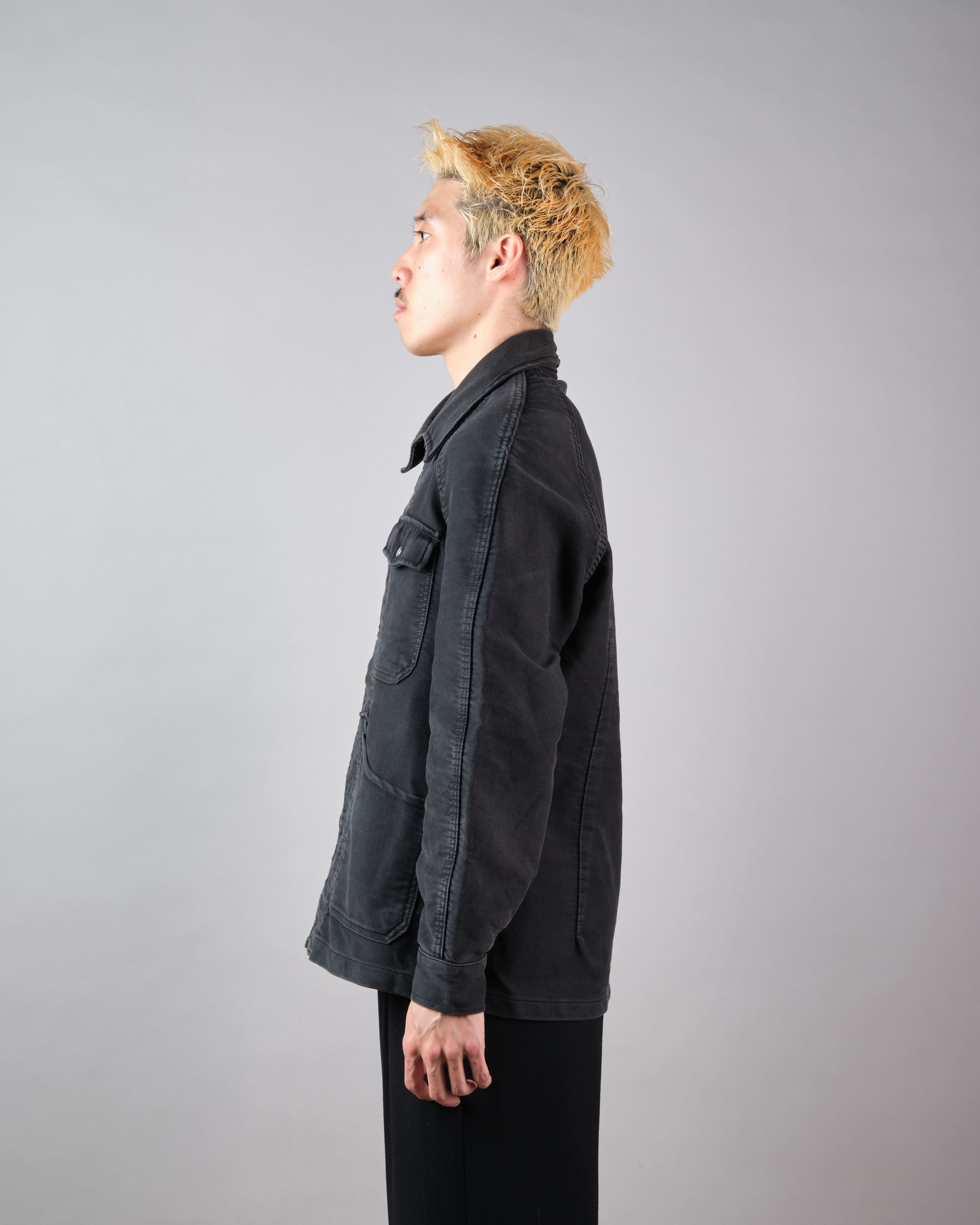 【~70's】Europe Vintage Raglan Sleeve Black Moleskin Zip Up Jacket