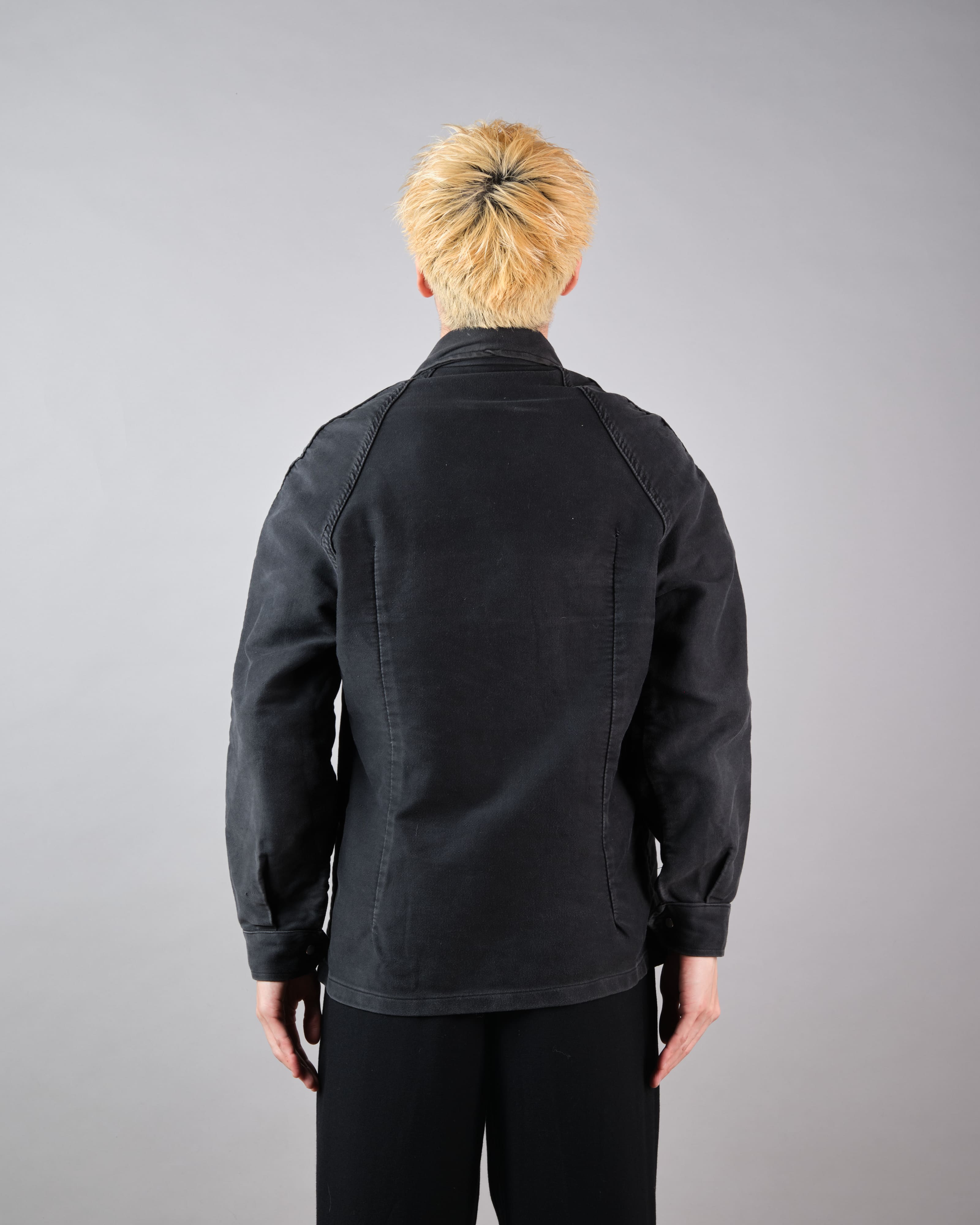【~70's】Europe Vintage Raglan Sleeve Black Moleskin Zip Up Jacket