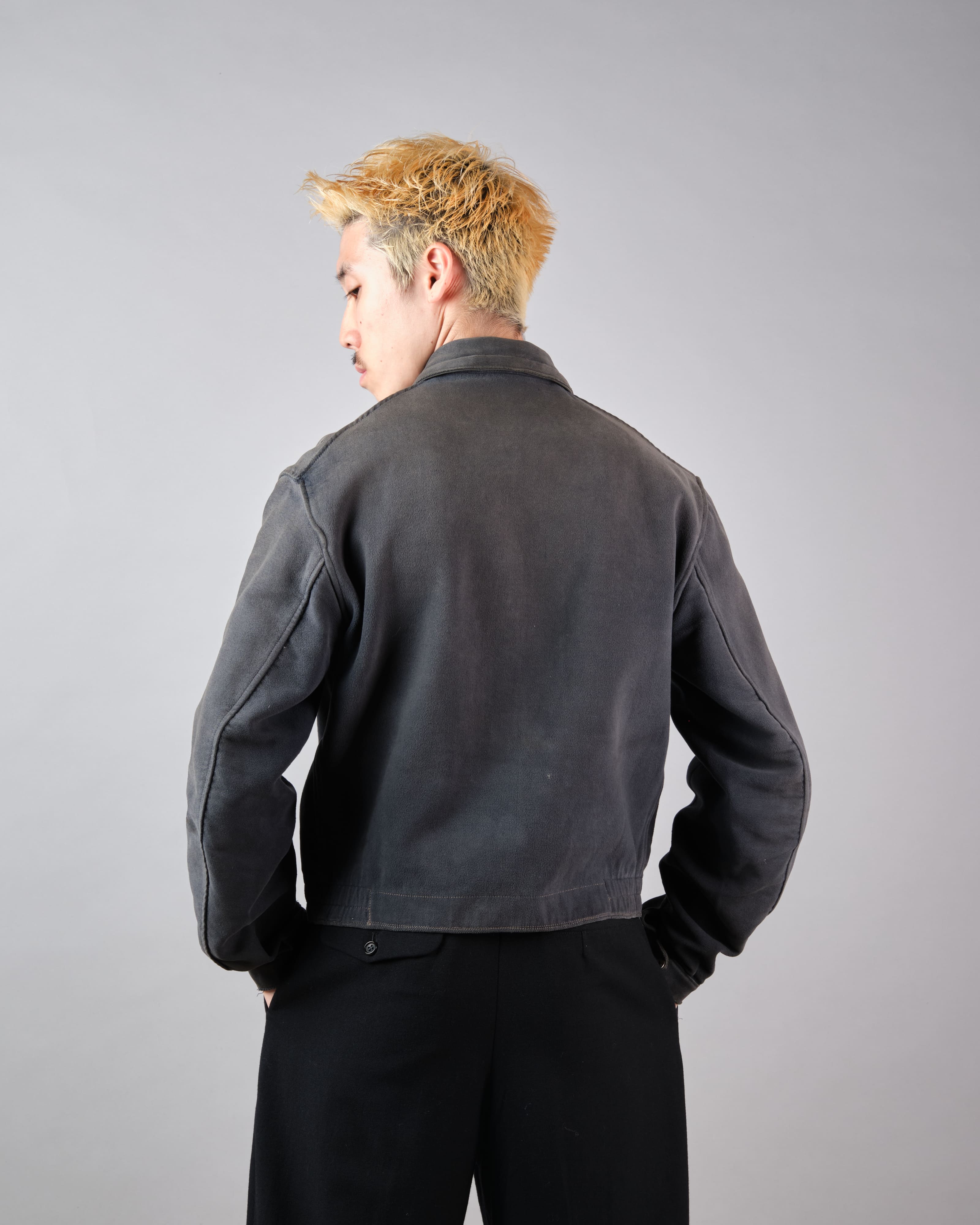 【~40's】French Vintage Dark Navy Peachskin Cyclist Jacket