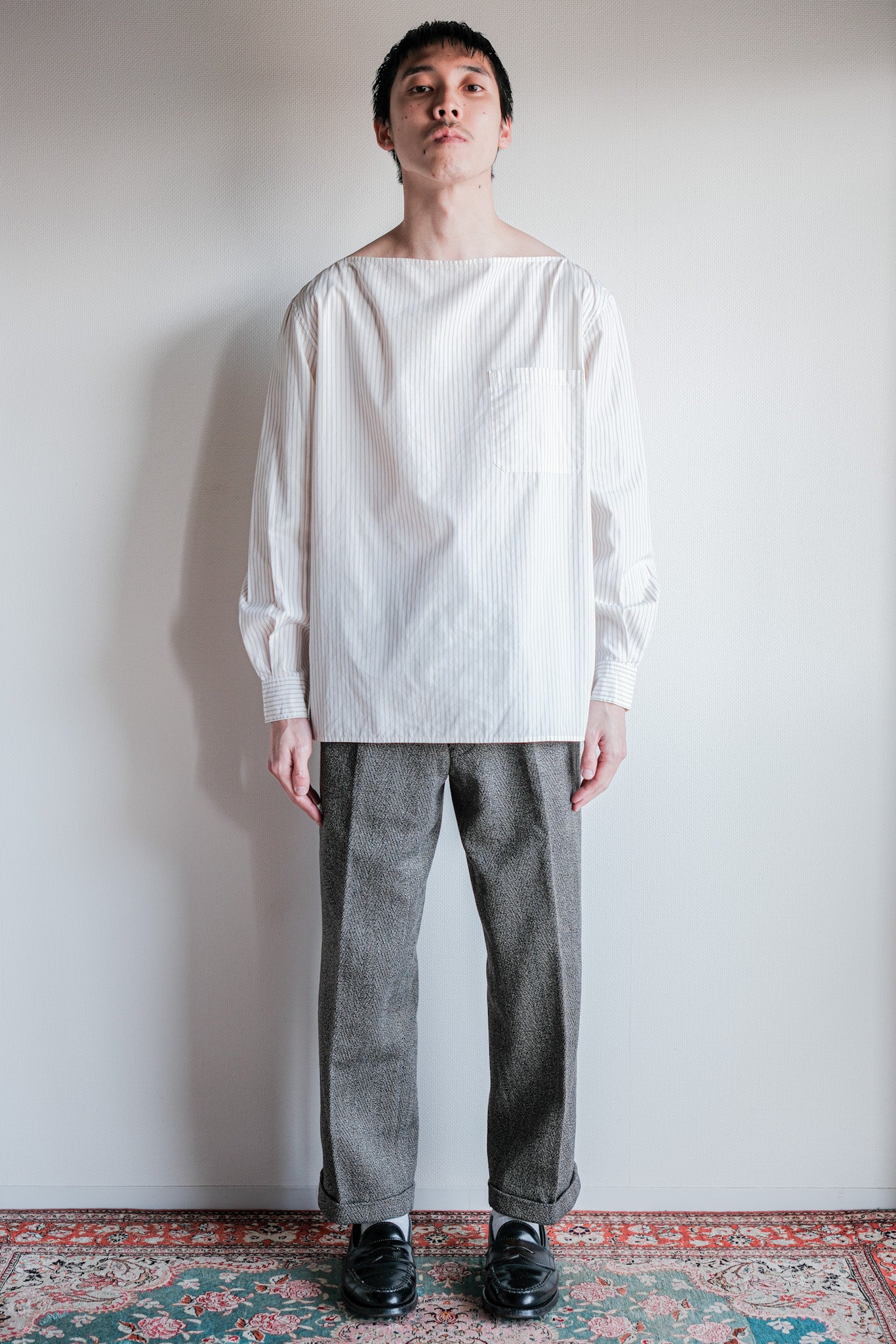 【~00's】Old Hermès Paris Boat Neck Cotton Striped Shirt Size.40 by Martin Margiela