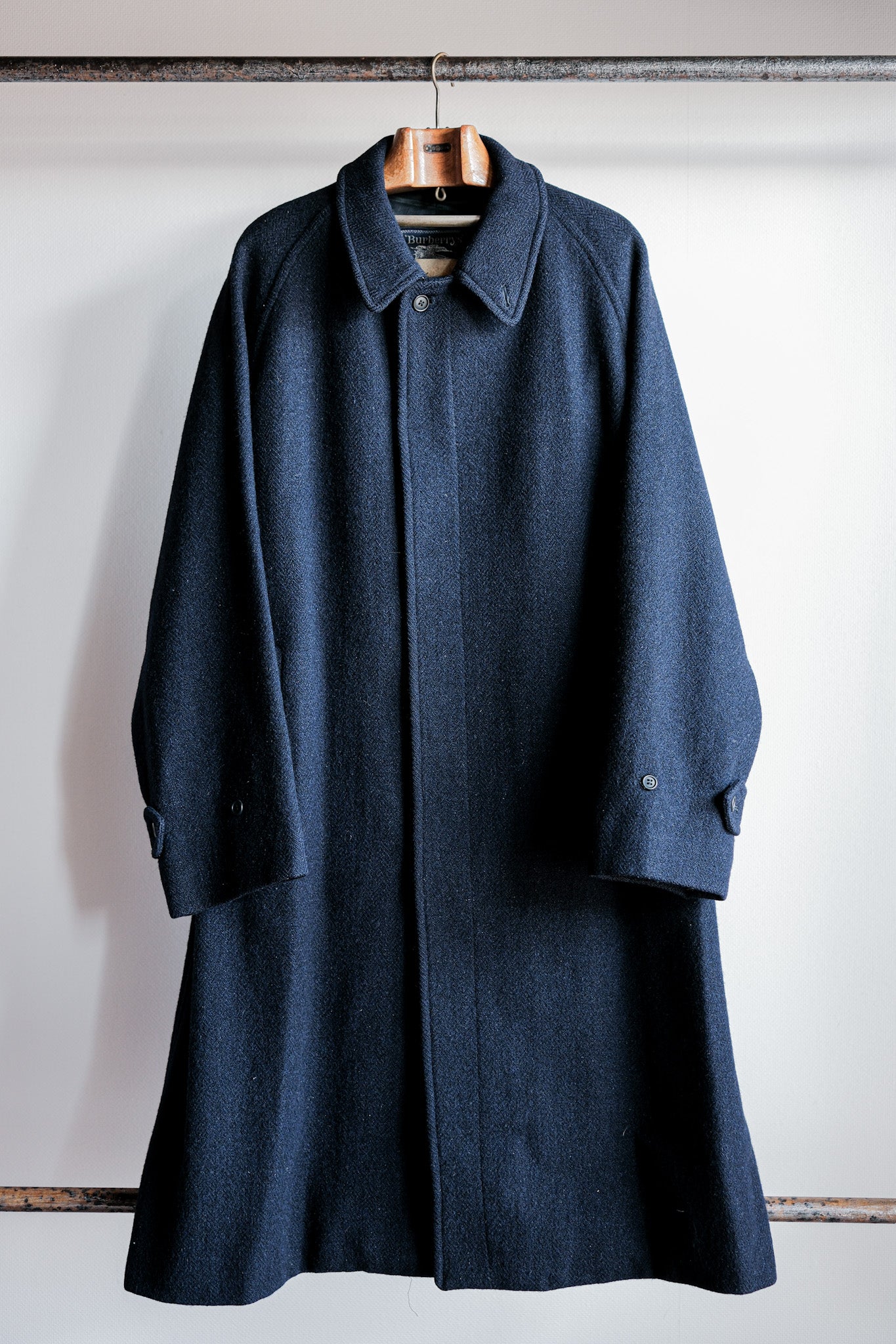 【~80's】Vintage Burberrys Single Raglan Wool Balmacaan Coat Size.54RL "HARRIS TWEED" "Kraft 別注"