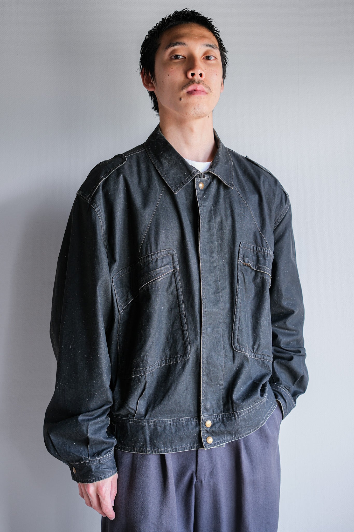 【~80's】Old EMPORIO ARMANI Black Cotton Linen Jacket