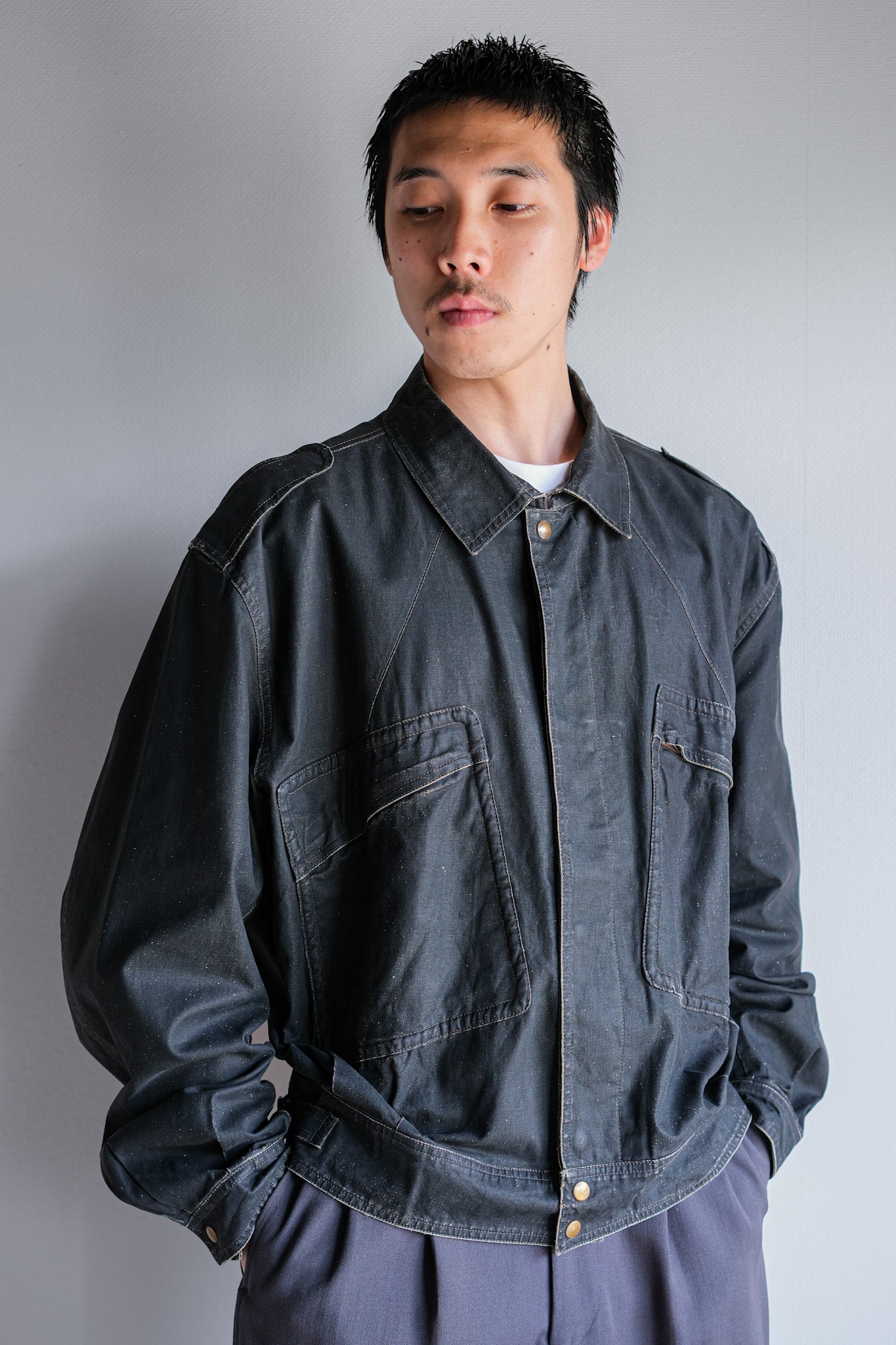 【~80's】Old EMPORIO ARMANI Black Cotton Linen Jacket