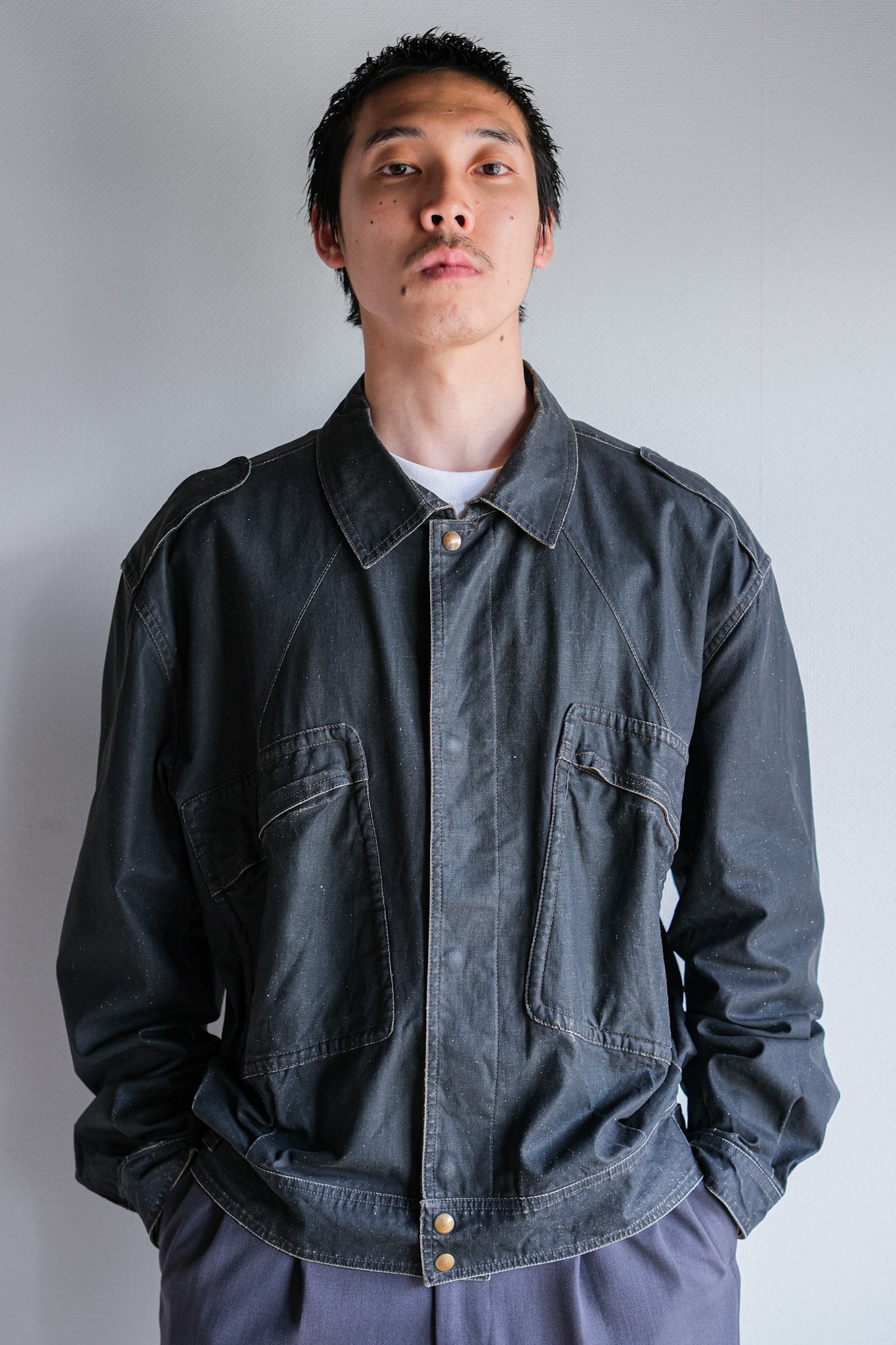 【~80's】Old EMPORIO ARMANI Black Cotton Linen Jacket
