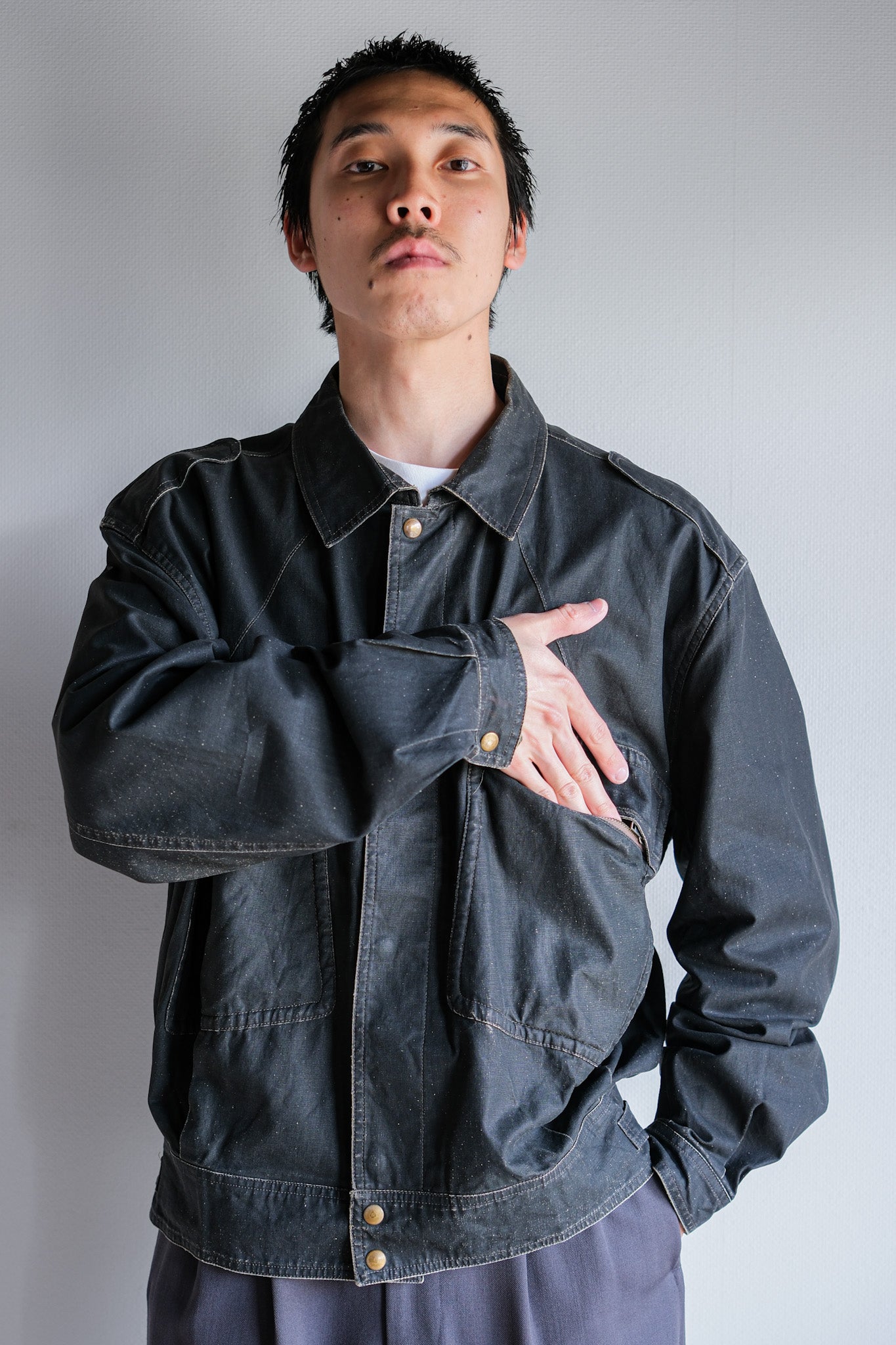 【~80's】Old EMPORIO ARMANI Black Cotton Linen Jacket