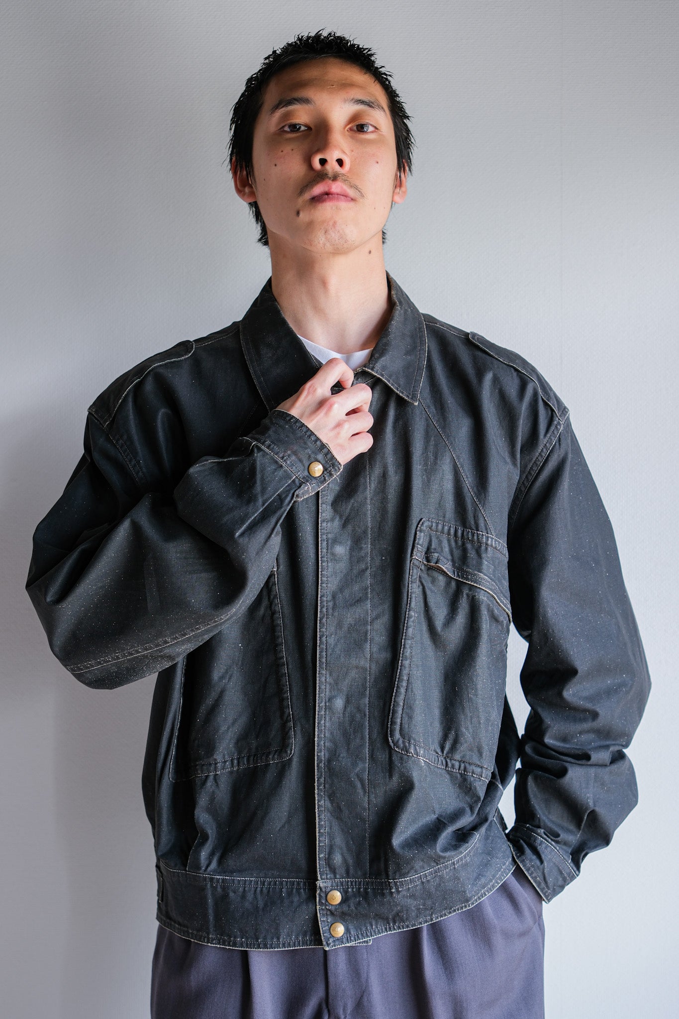 【~80's】Old EMPORIO ARMANI Black Cotton Linen Jacket