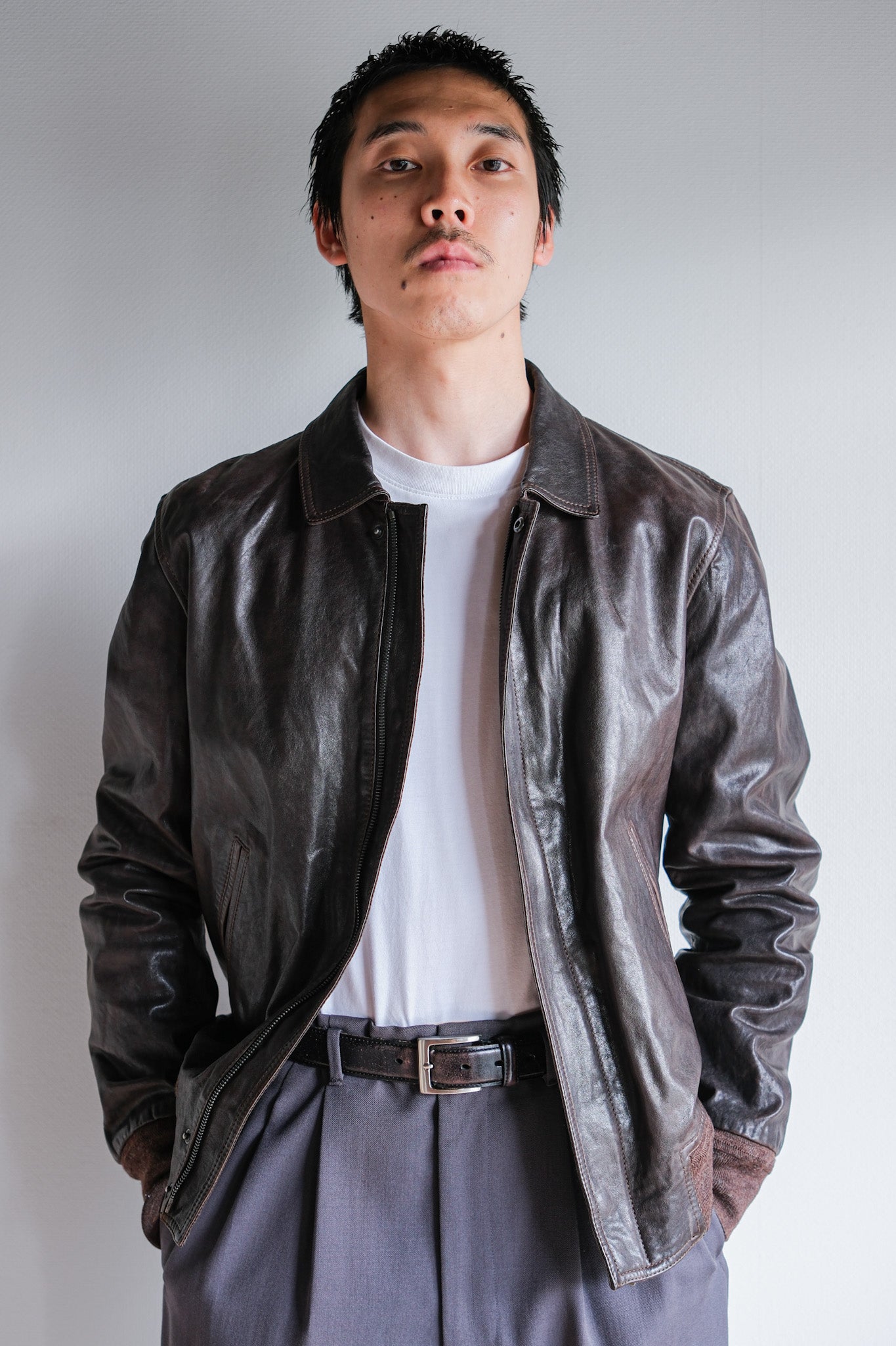 【~2010's】Old PRADA LINEA ROSSA Brown Leather Blouson Size.48 "PRADA SPORT"