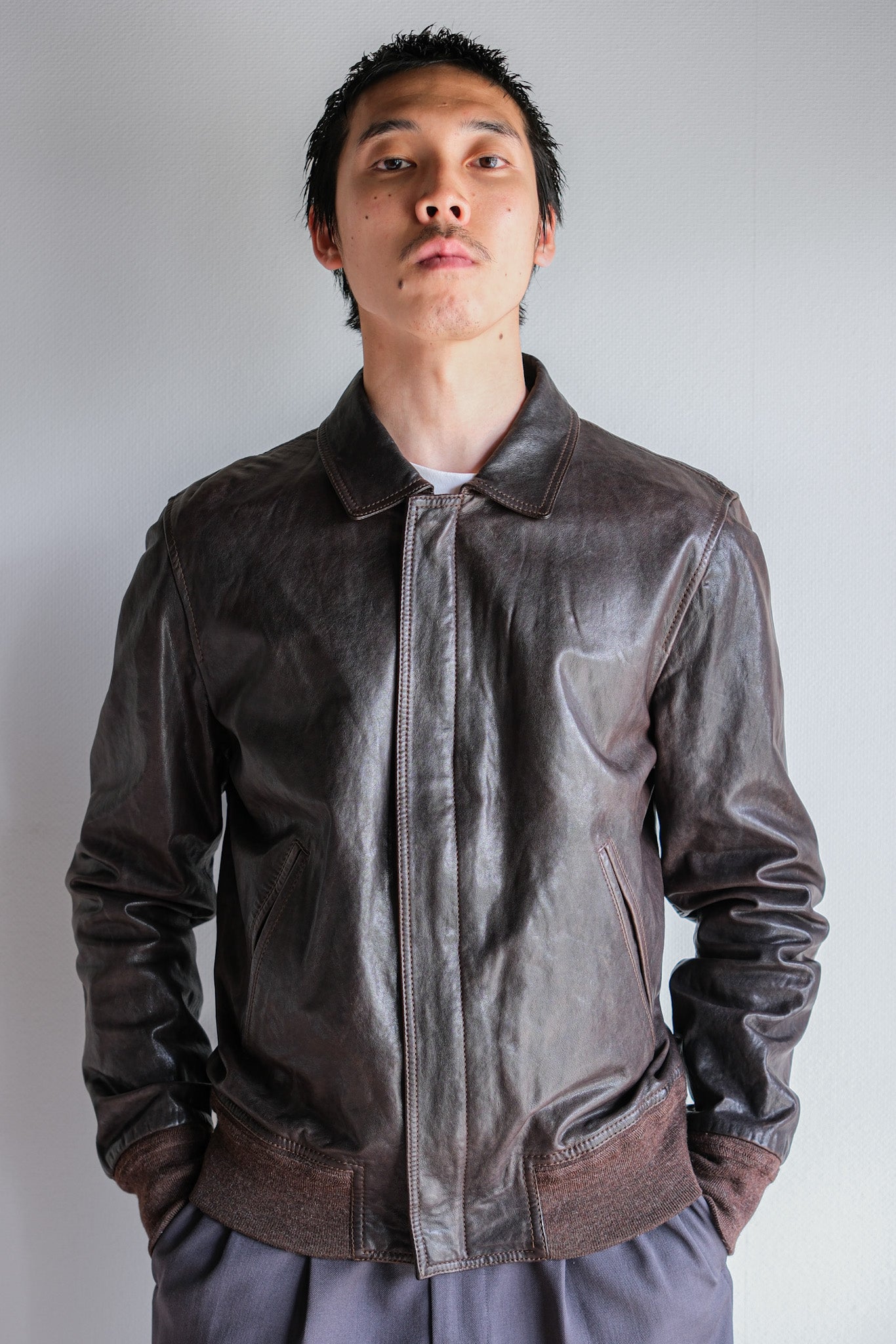 【~2010's】Old PRADA LINEA ROSSA Brown Leather Blouson Size.48 "PRADA SPORT"