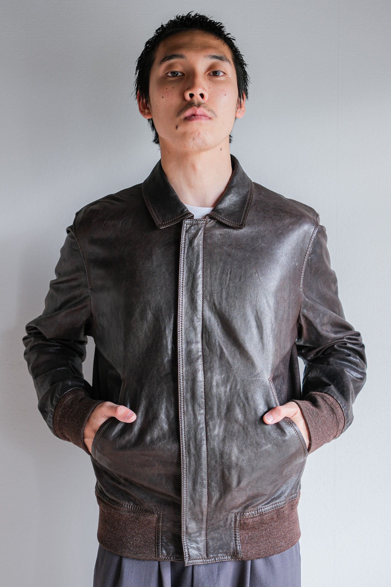 【~2010's】Old PRADA LINEA ROSSA Brown Leather Blouson Size.48 "PRADA SPORT"