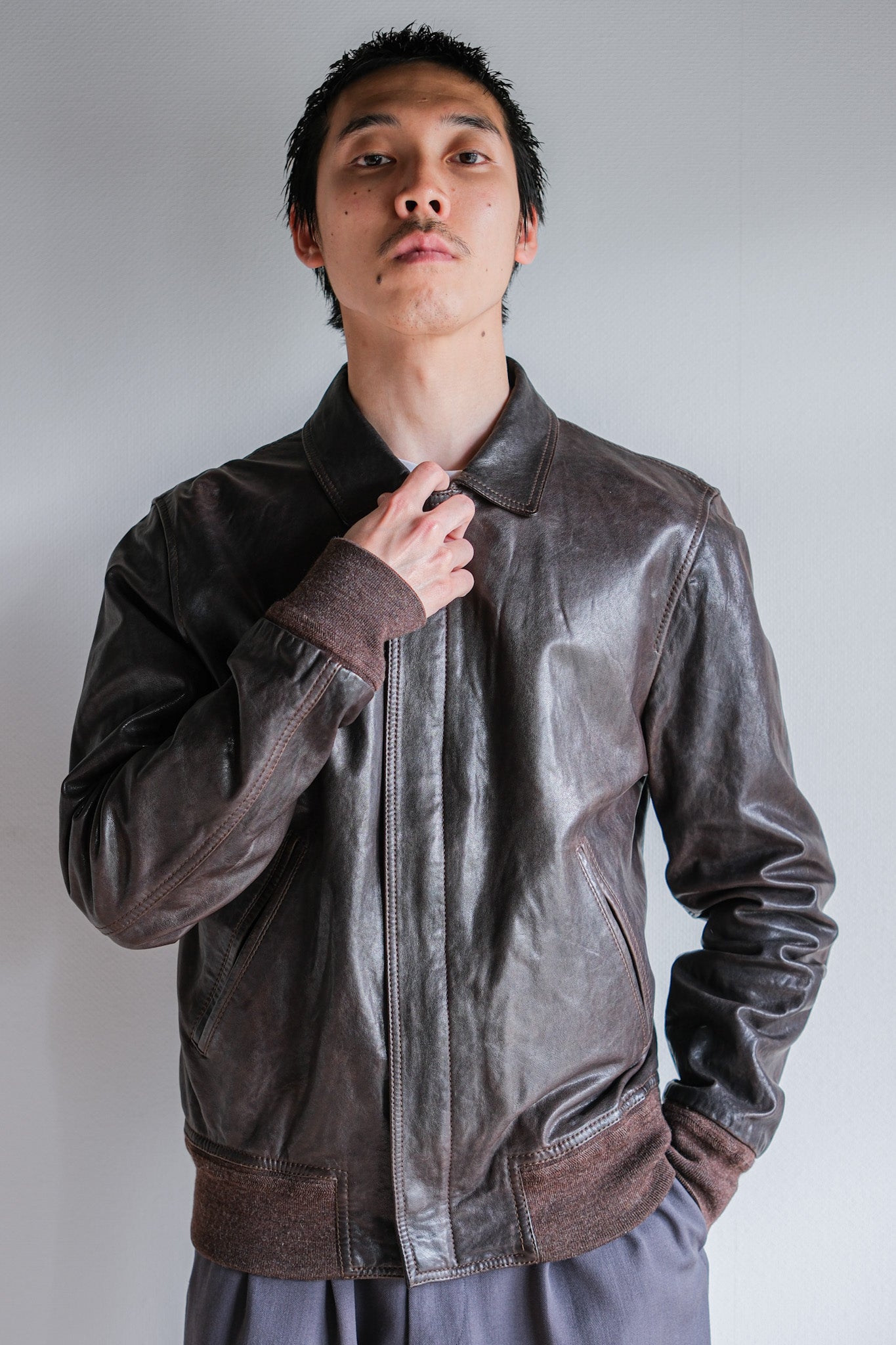 【~2010's】Old PRADA LINEA ROSSA Brown Leather Blouson Size.48 "PRADA SPORT"
