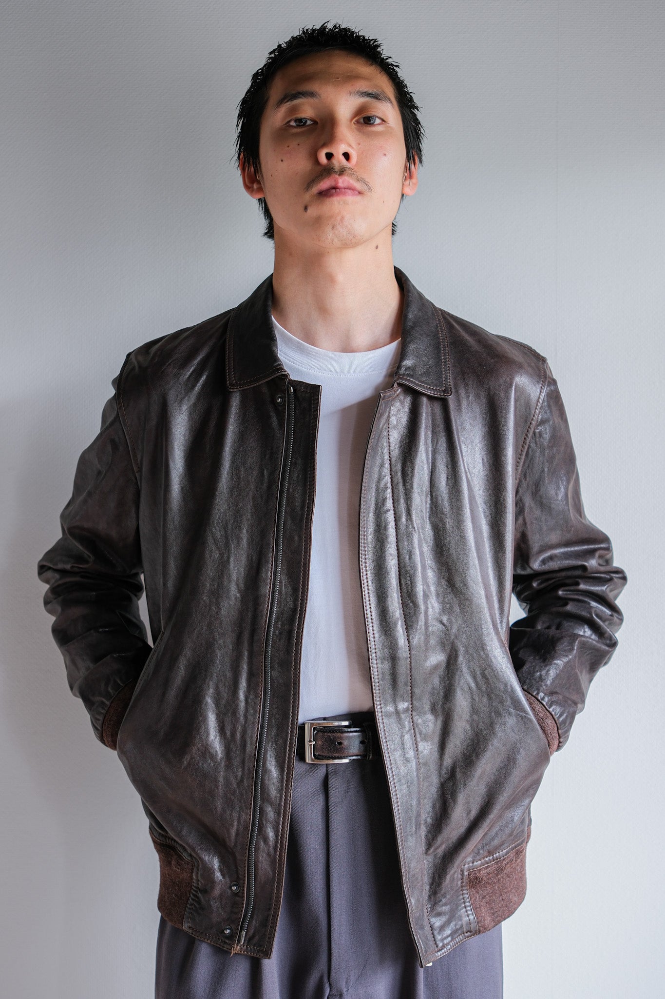 【~2010's】Old PRADA LINEA ROSSA Brown Leather Blouson Size.48 "PRADA SPORT"