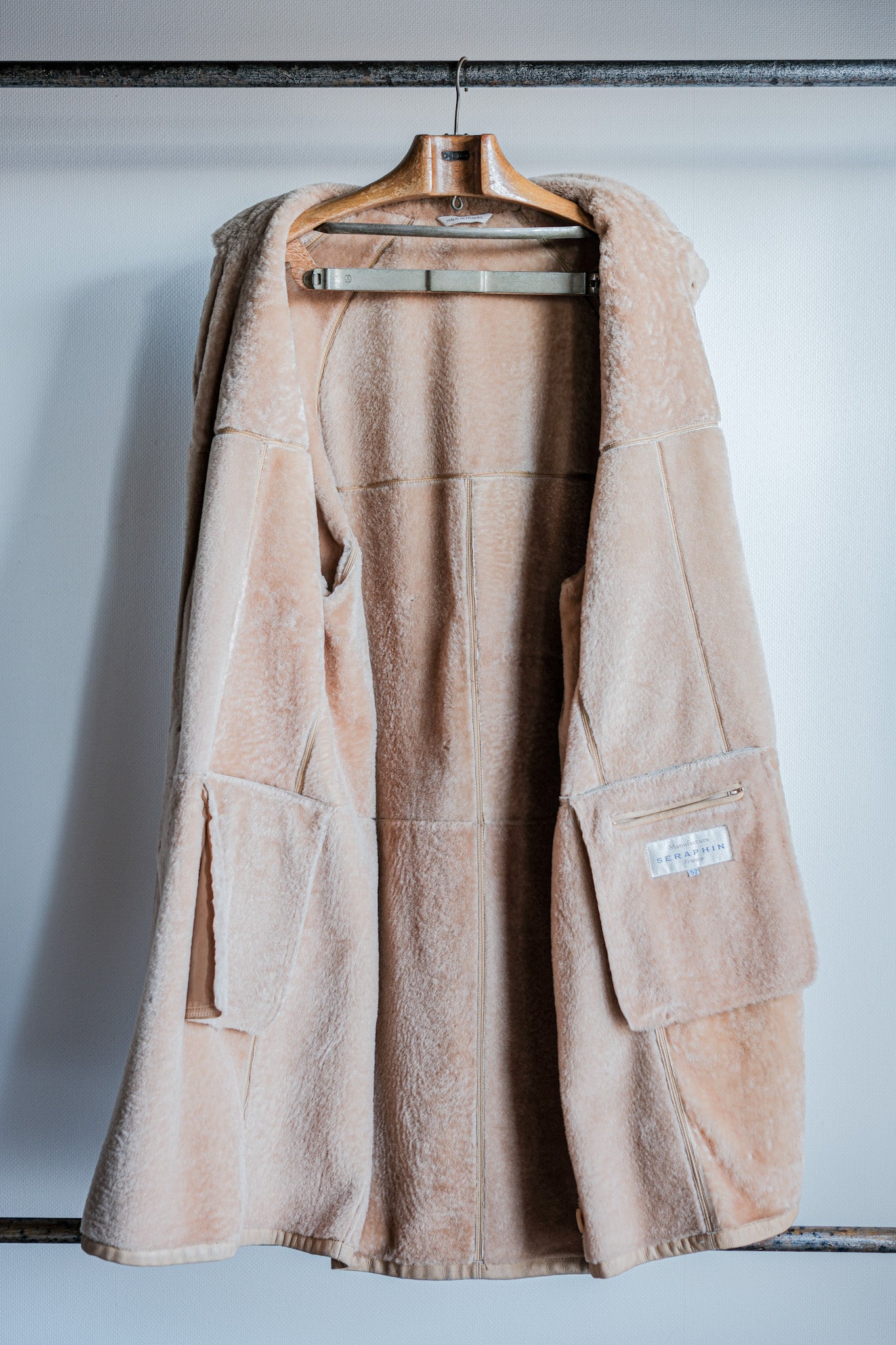 【~90's】Old SERAPHIN Raglan Sleeve Mouton Leather Coat Size.52