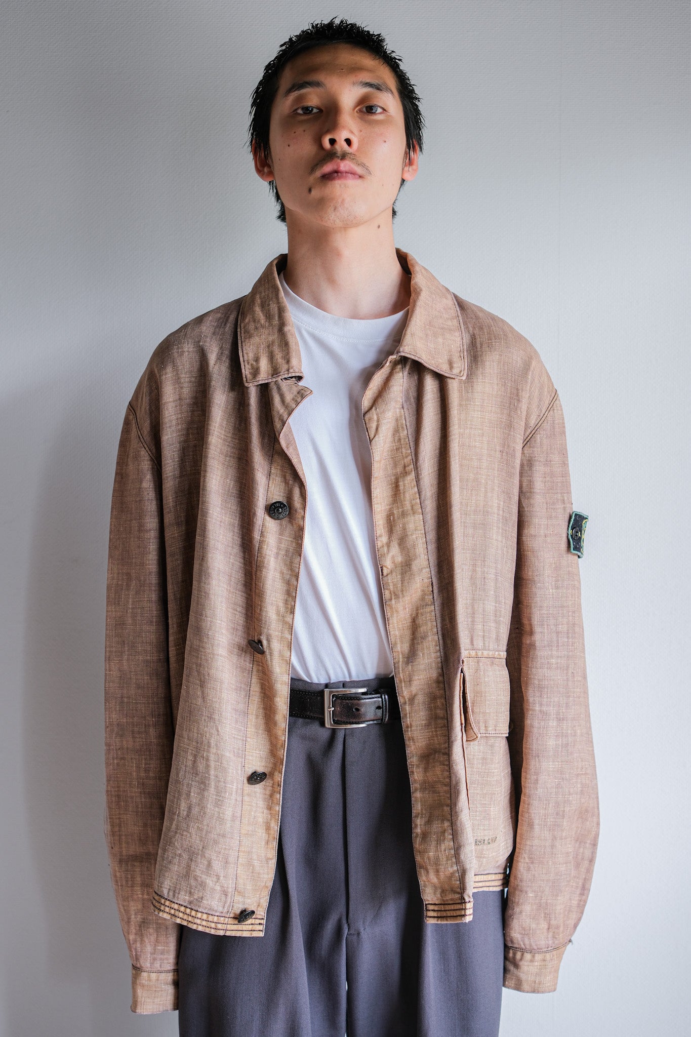 【97SS】Old STONE ISLAND Garment Dyed Lino Flax Cotton Jacket Size.L "Green Edge"