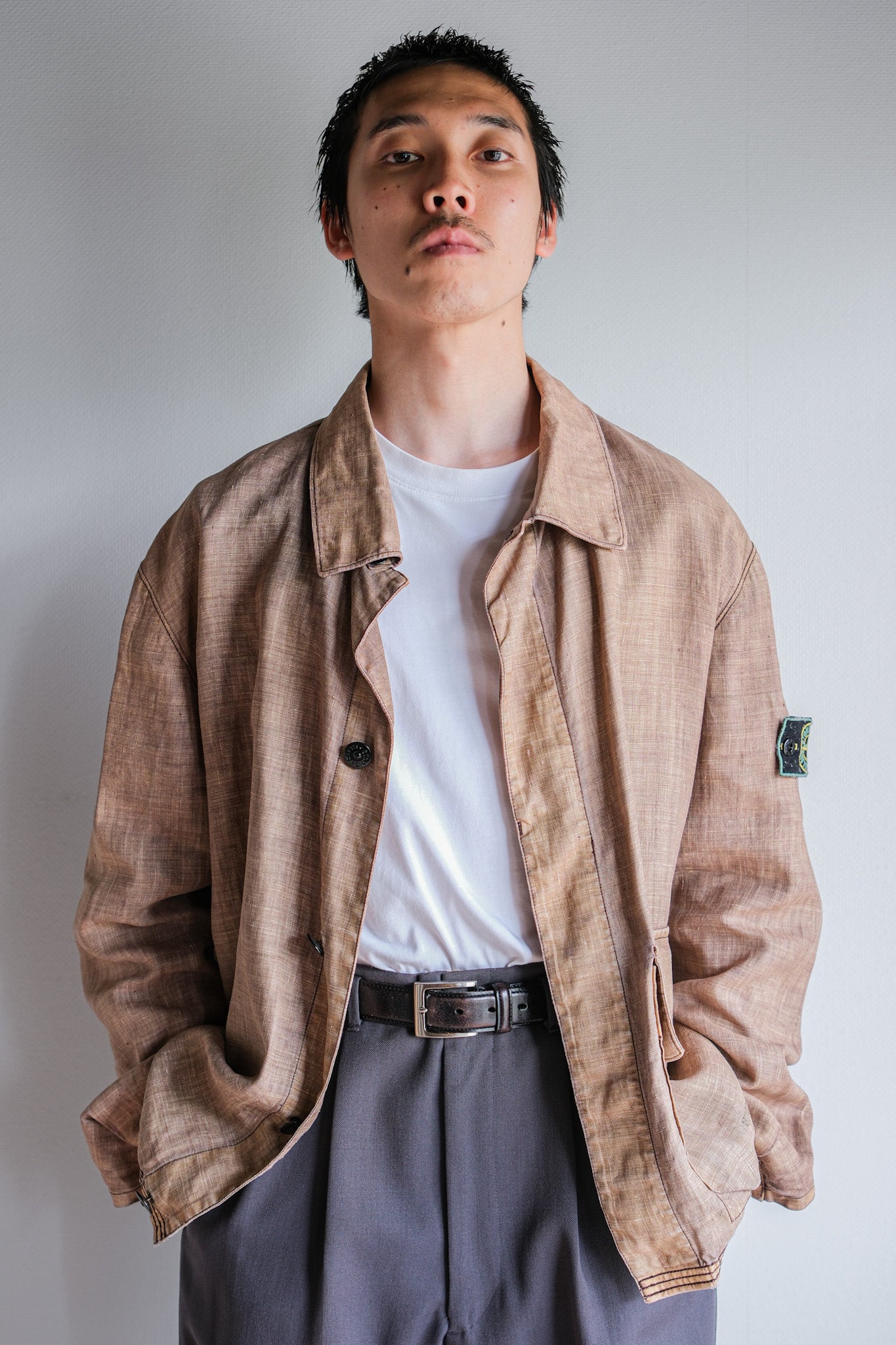 【97SS】Old STONE ISLAND Garment Dyed Lino Flax Cotton Jacket Size.L "Green Edge"