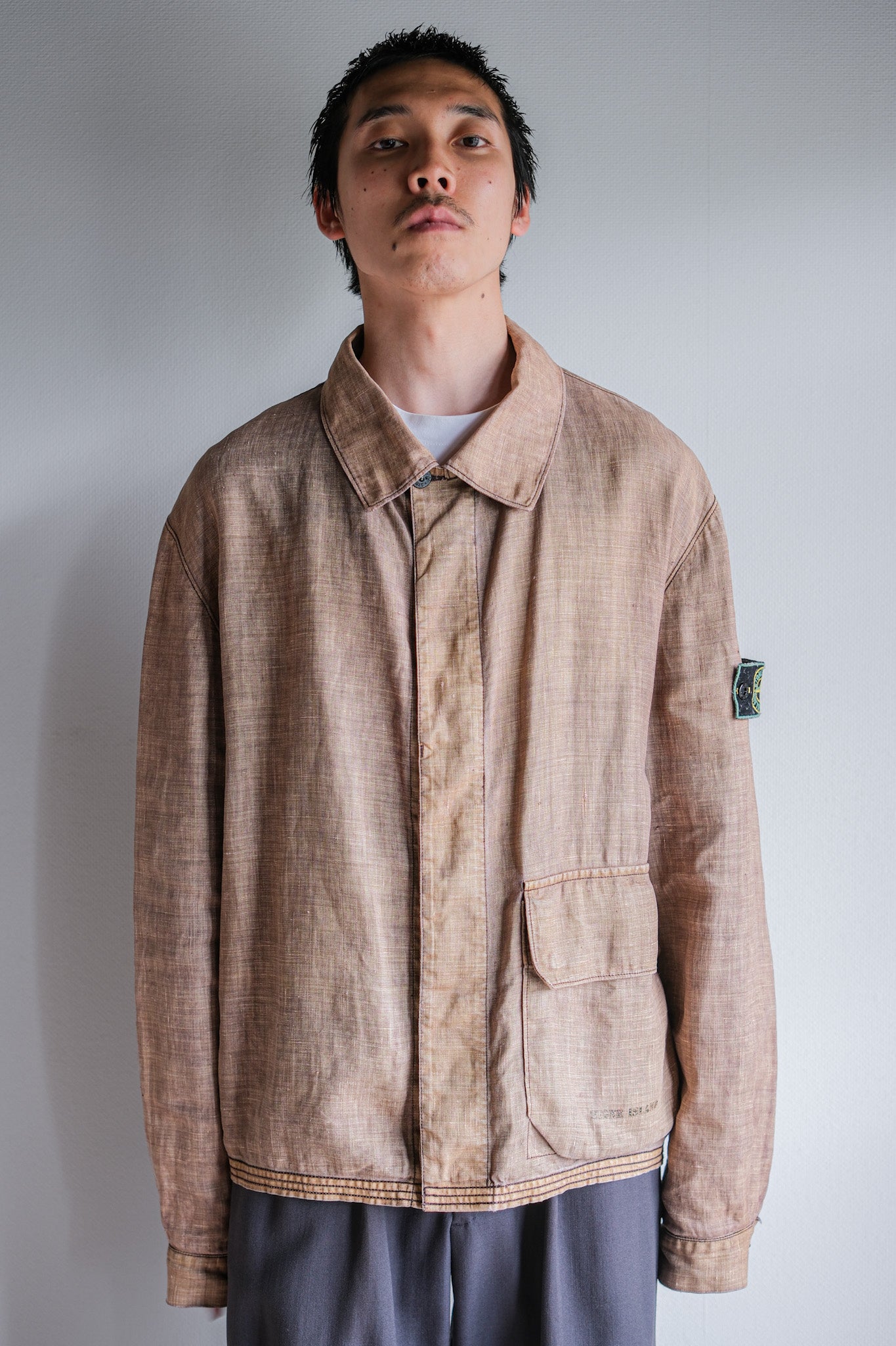 【97SS】Old STONE ISLAND Garment Dyed Lino Flax Cotton Jacket Size.L "Green Edge"