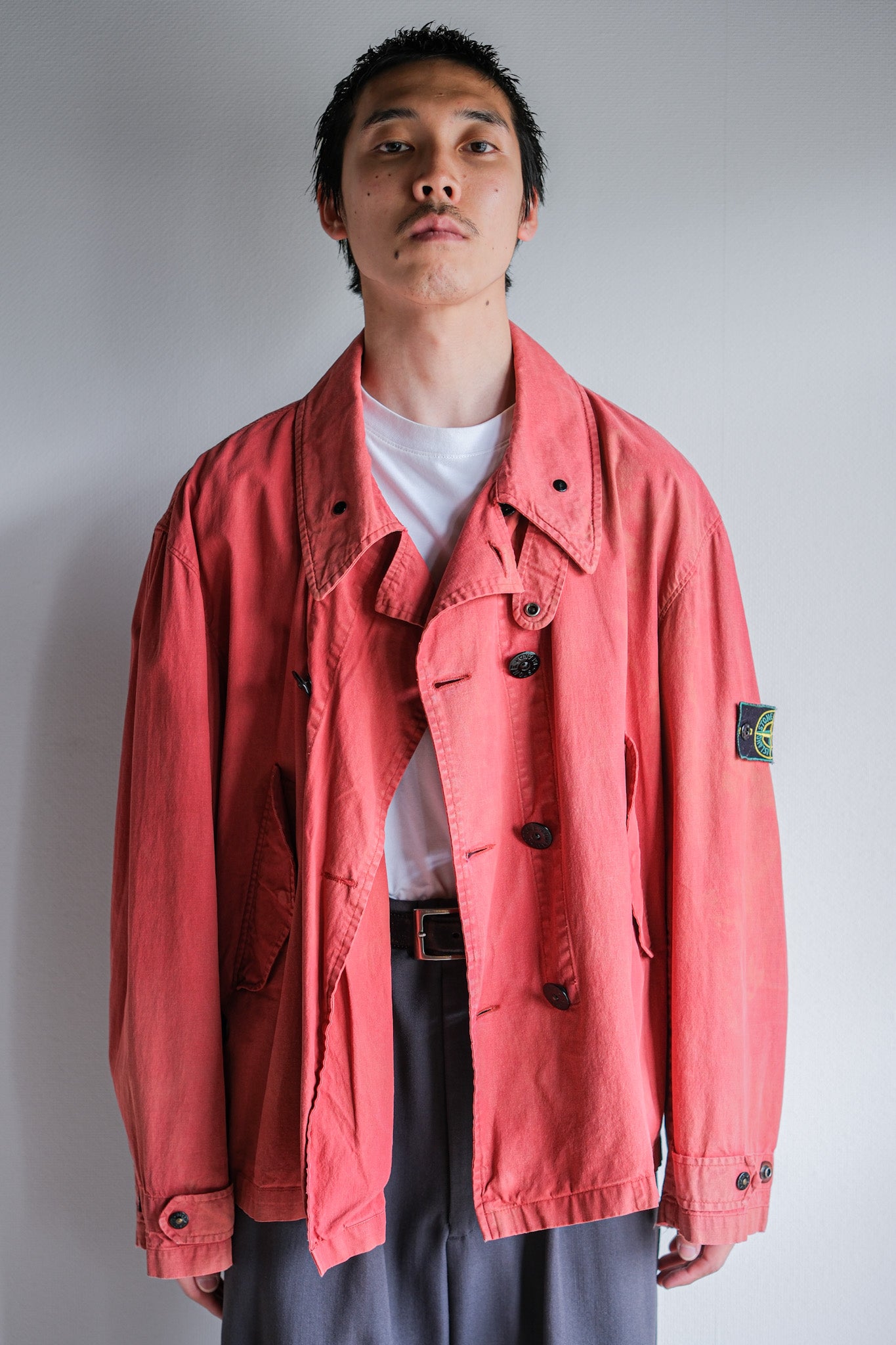 【94SS】Old STONE ISLAND Garment Dyed Double Breasted Cotton Jacket Size.L "Green Edge"