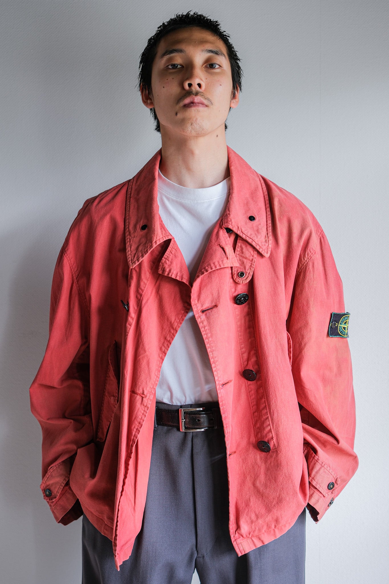 【94SS】Old STONE ISLAND Garment Dyed Double Breasted Cotton Jacket Size.L "Green Edge"