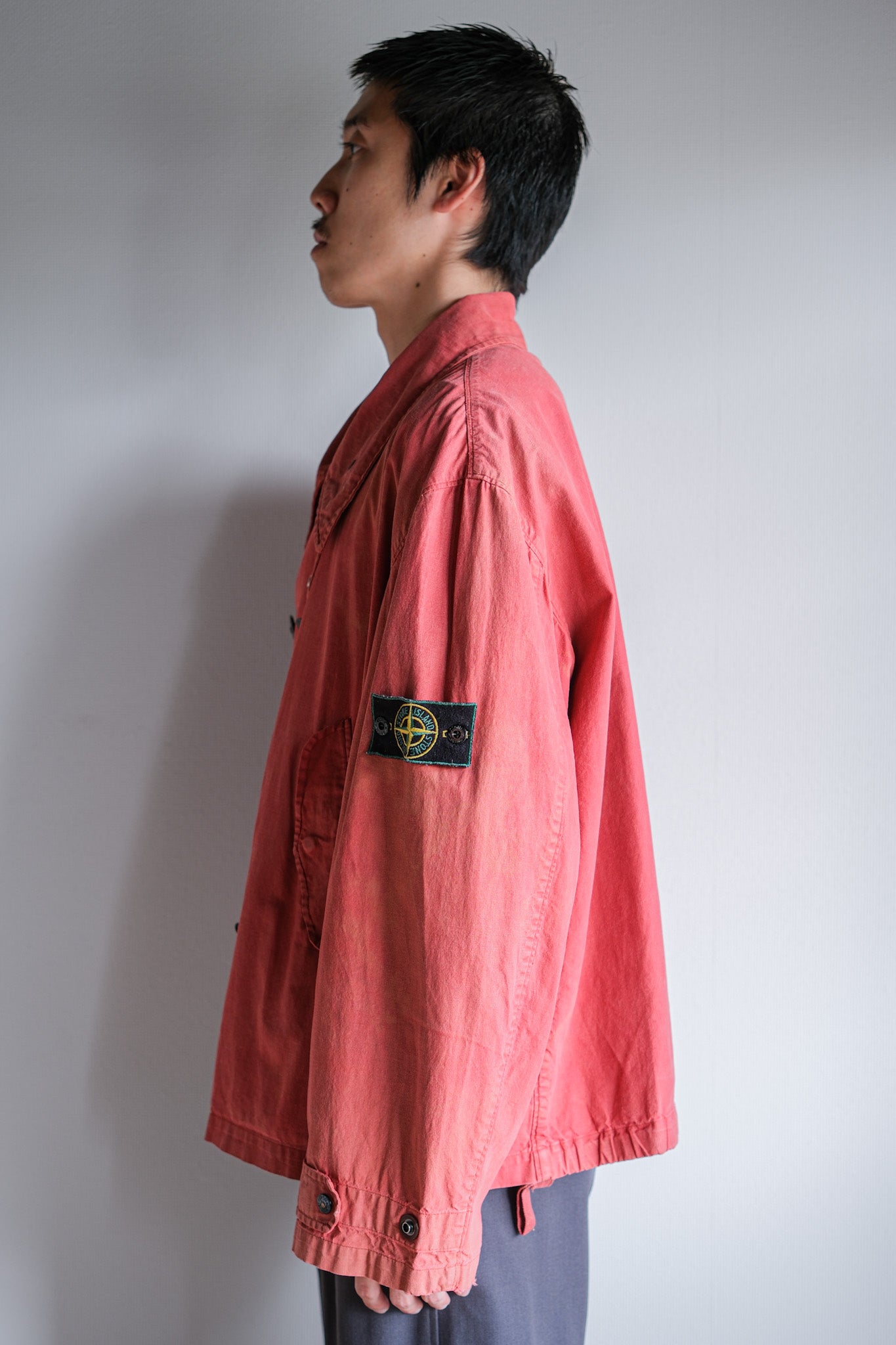 【94SS】Old STONE ISLAND Garment Dyed Double Breasted Cotton Jacket Size.L "Green Edge"