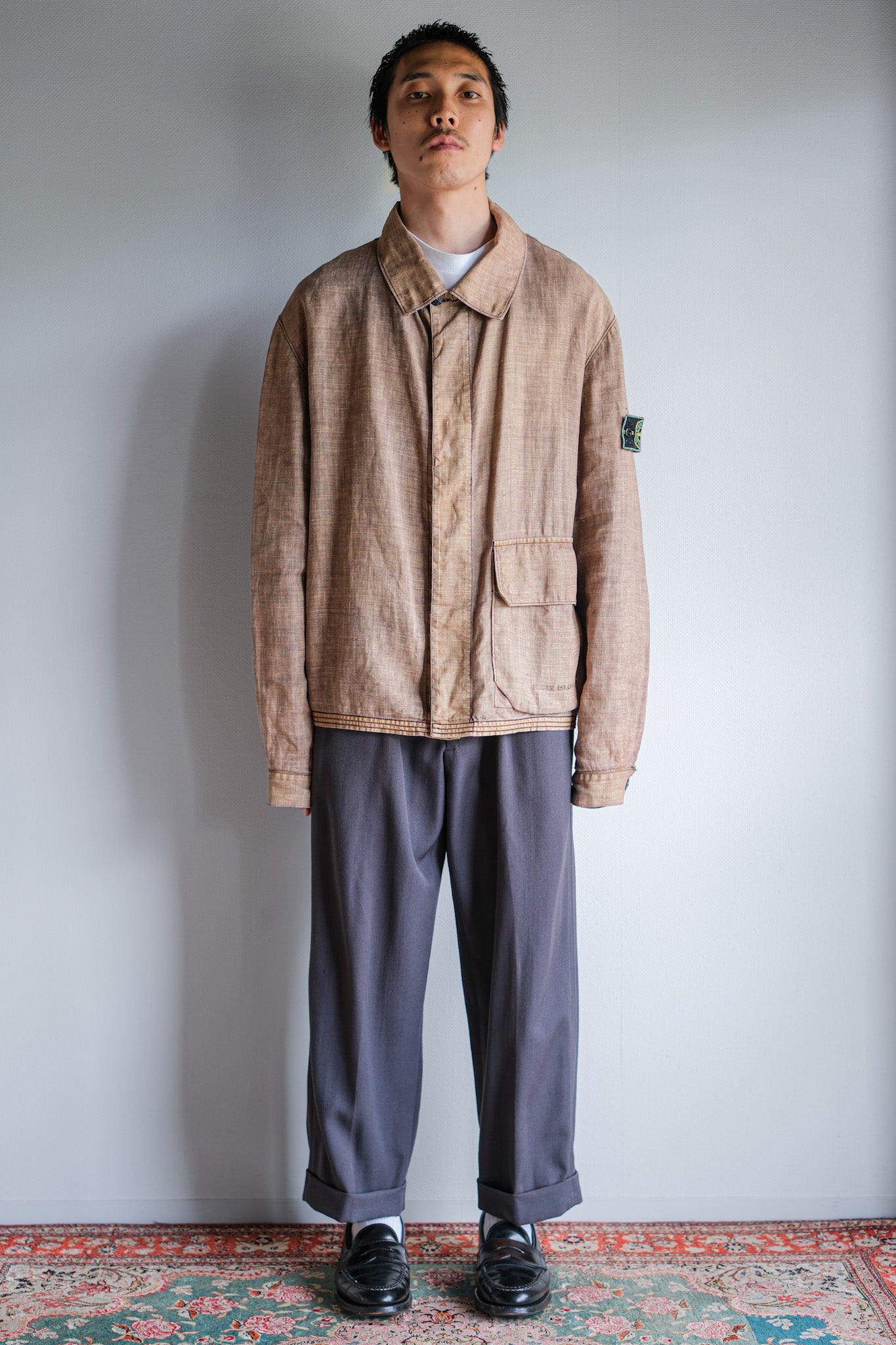 【97SS】Old STONE ISLAND Garment Dyed Lino Flax Cotton Jacket Size.L "Green Edge"