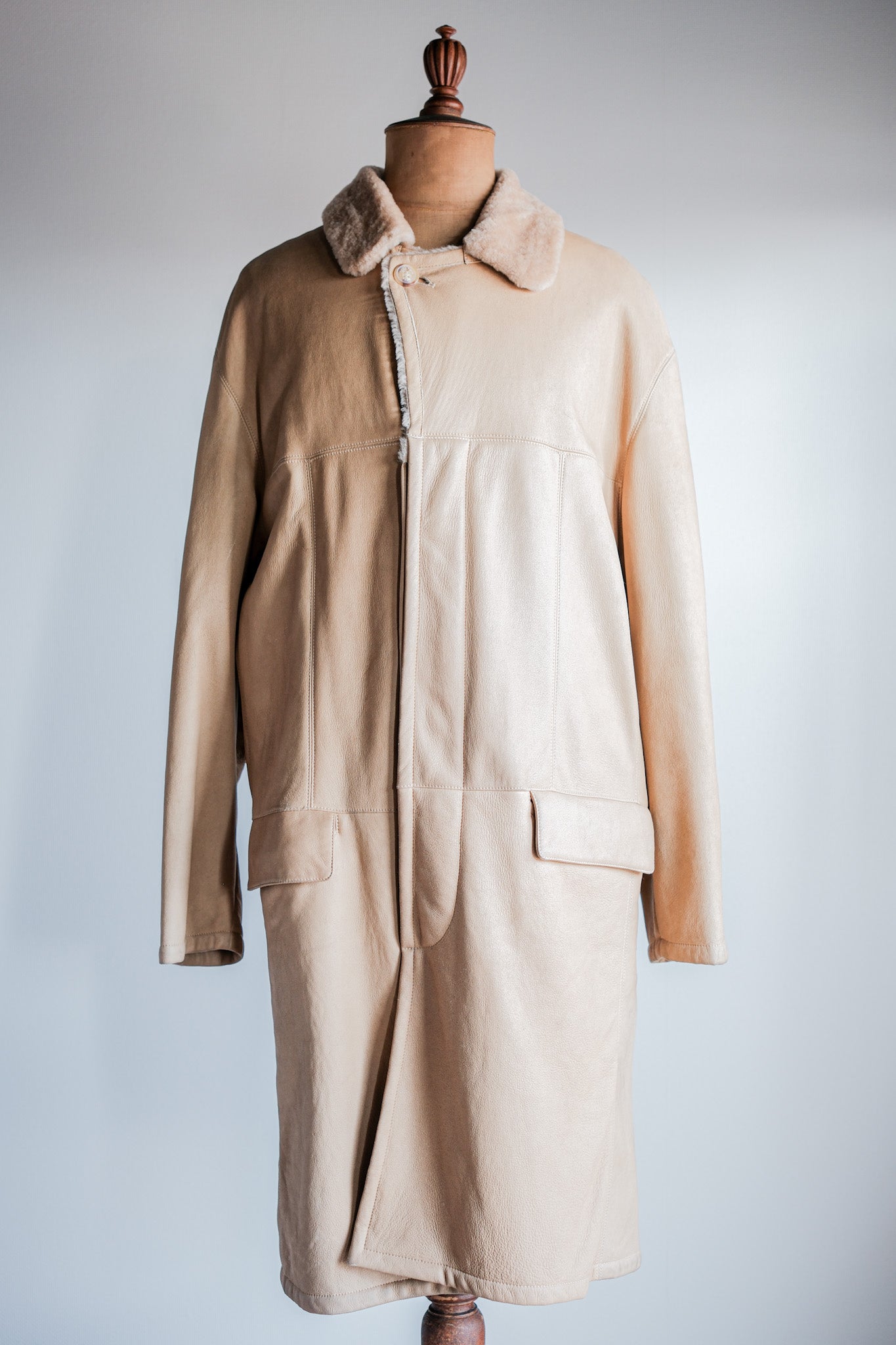 【~90's】Old SERAPHIN Raglan Sleeve Mouton Leather Coat Size.52