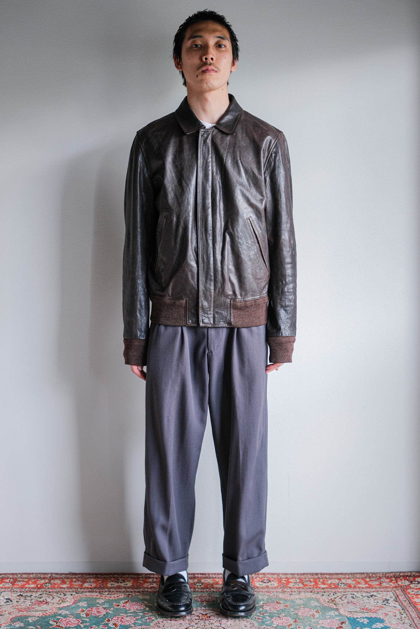 【~2010's】Old PRADA LINEA ROSSA Brown Leather Blouson Size.48 "PRADA SPORT"