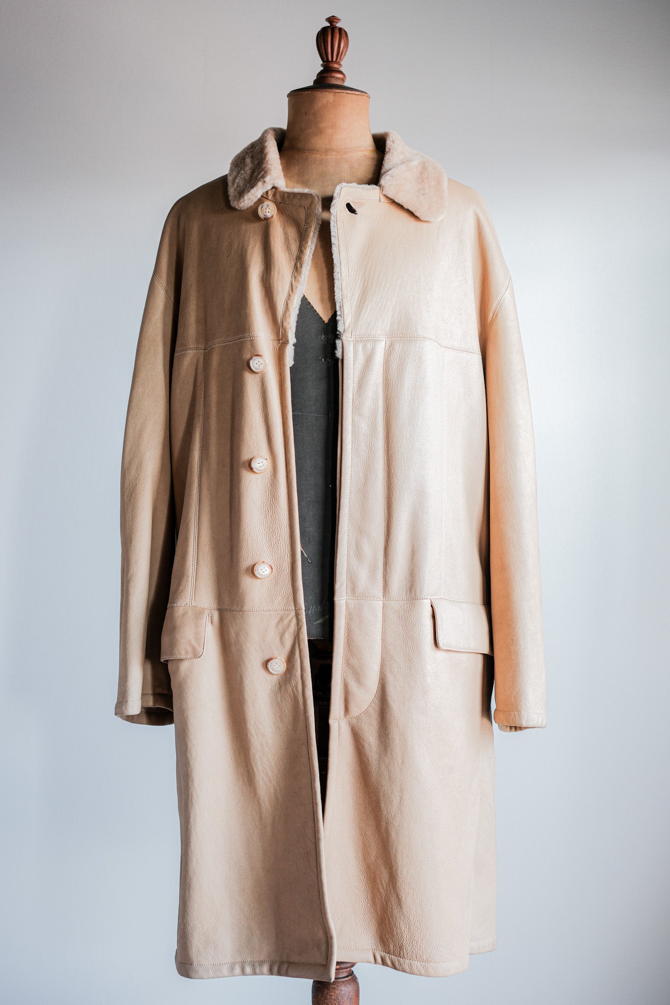 【~90's】Old SERAPHIN Raglan Sleeve Mouton Leather Coat Size.52