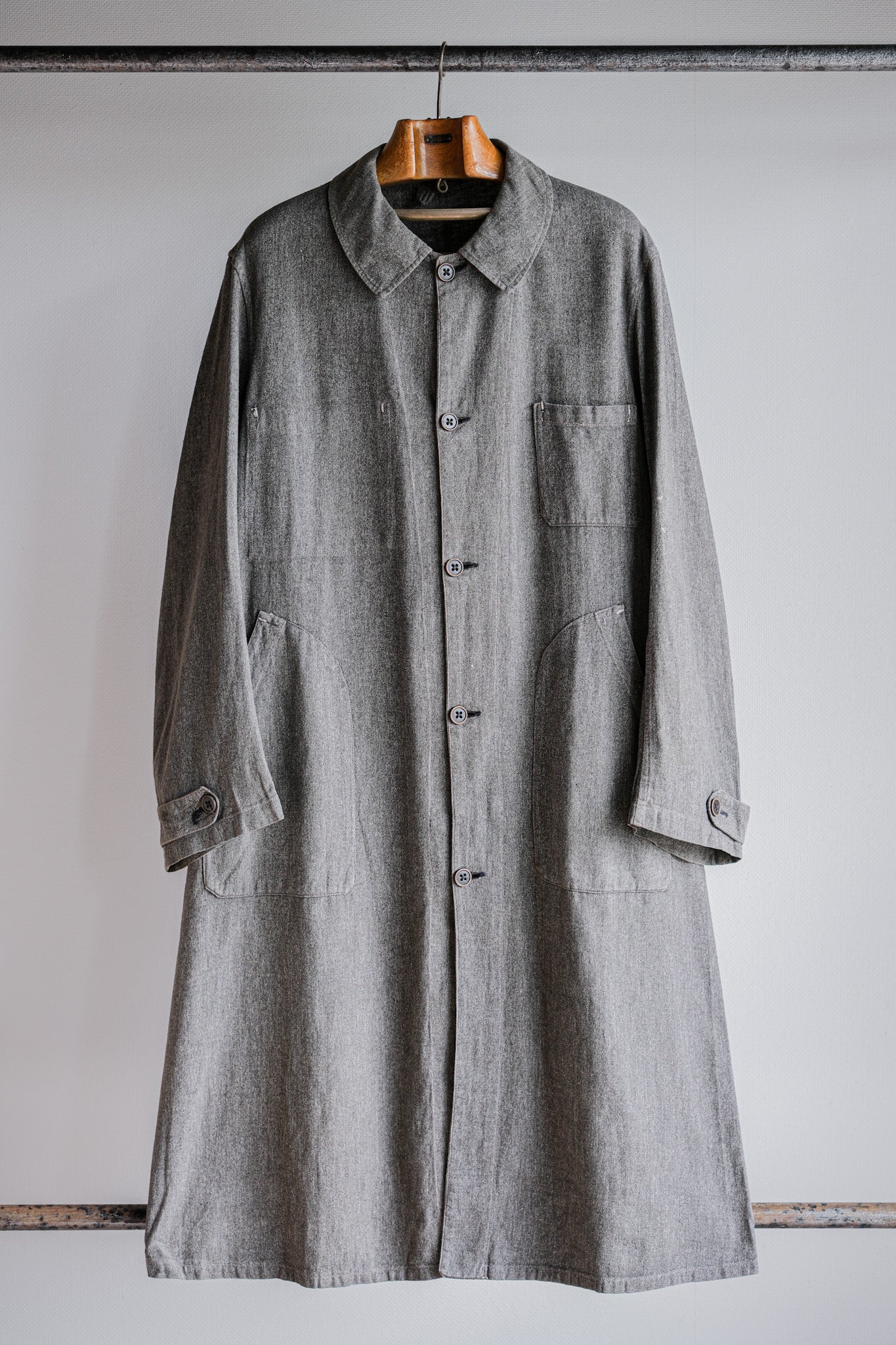 【~30's】French Vintage Salt & Pepper Cotton Twill Work Coat