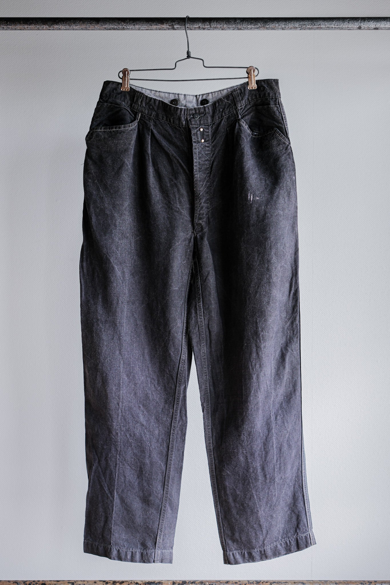 【~50's】French Vintage Black Linen Maquignon Pants Size.44 "AU MOLINEL"