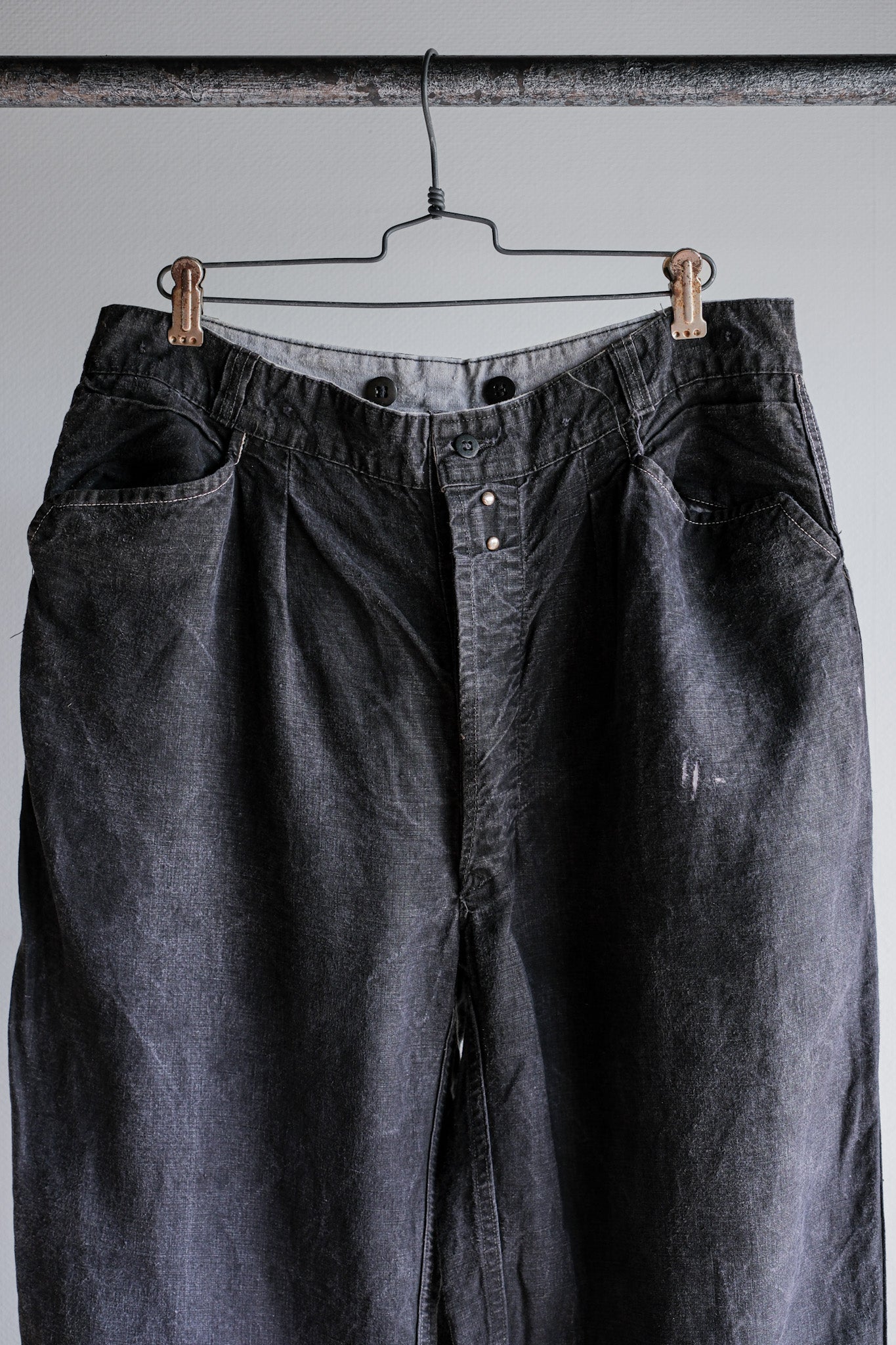 【~50's】French Vintage Black Linen Maquignon Pants Size.44 "AU MOLINEL"