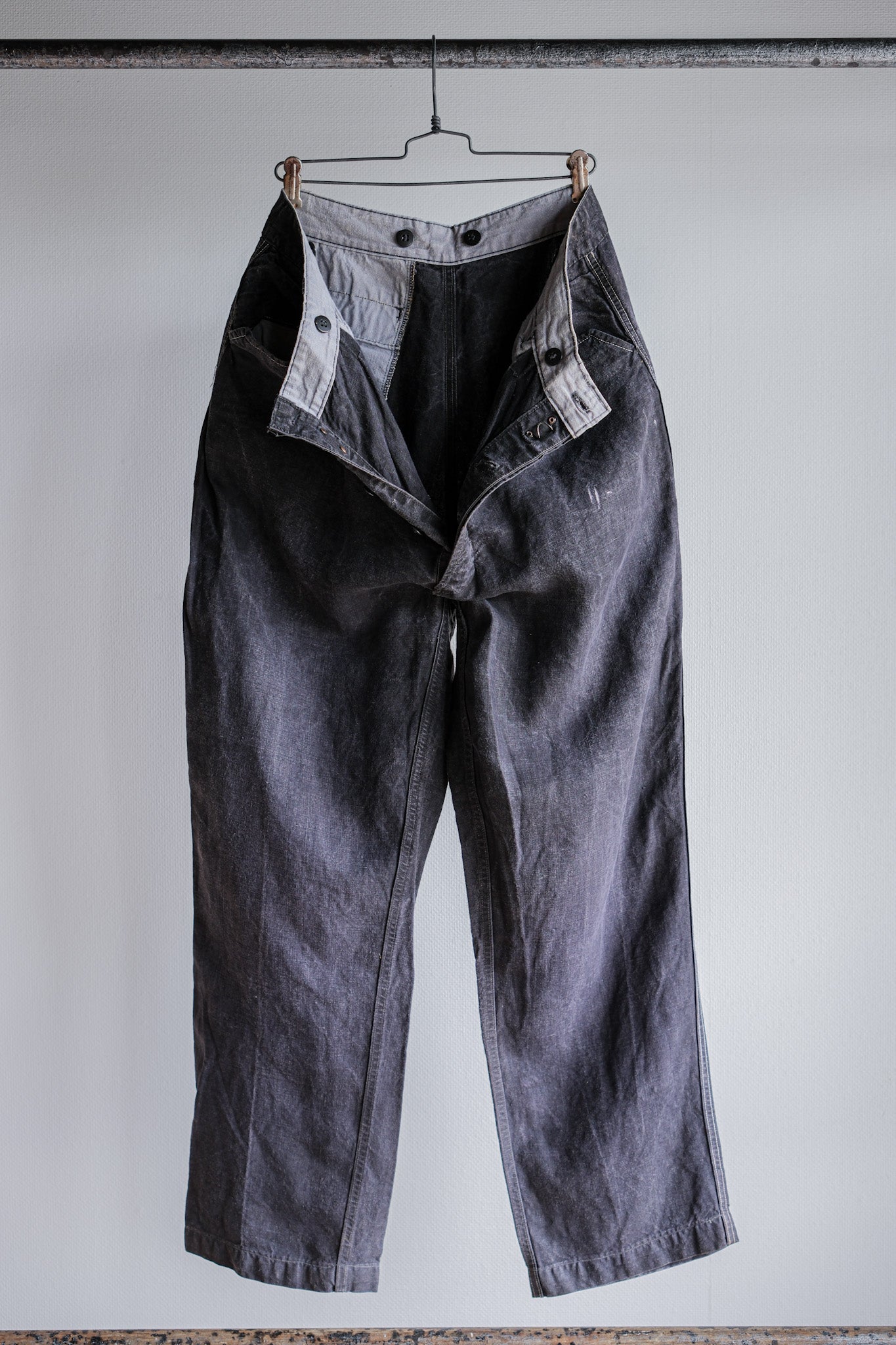 【~50's】French Vintage Black Linen Maquignon Pants Size.44 "AU MOLINEL"