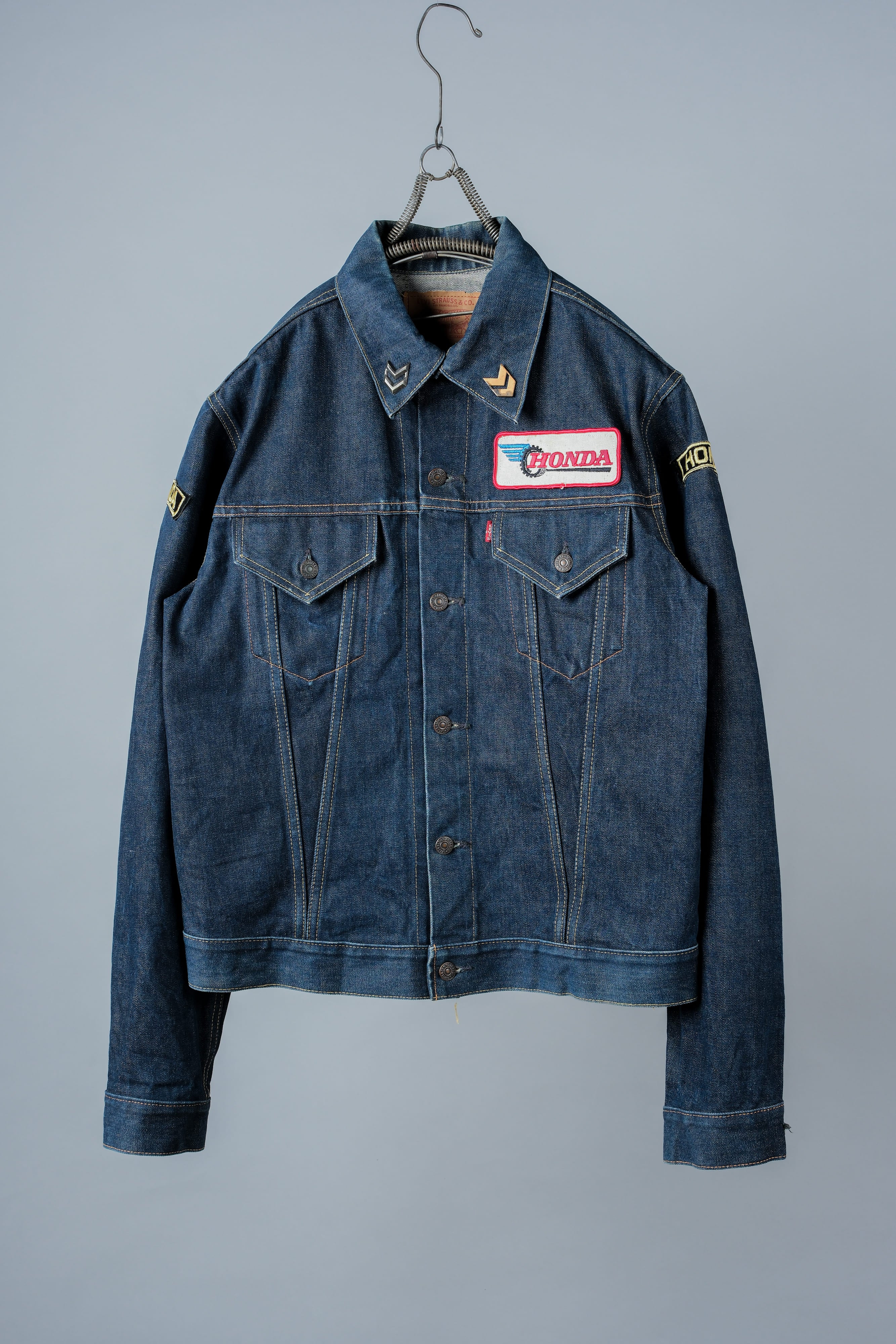【~60's】Vintage Levi's 558 Denim Jacket Size.46 "Big E" "HONDA Custom"
