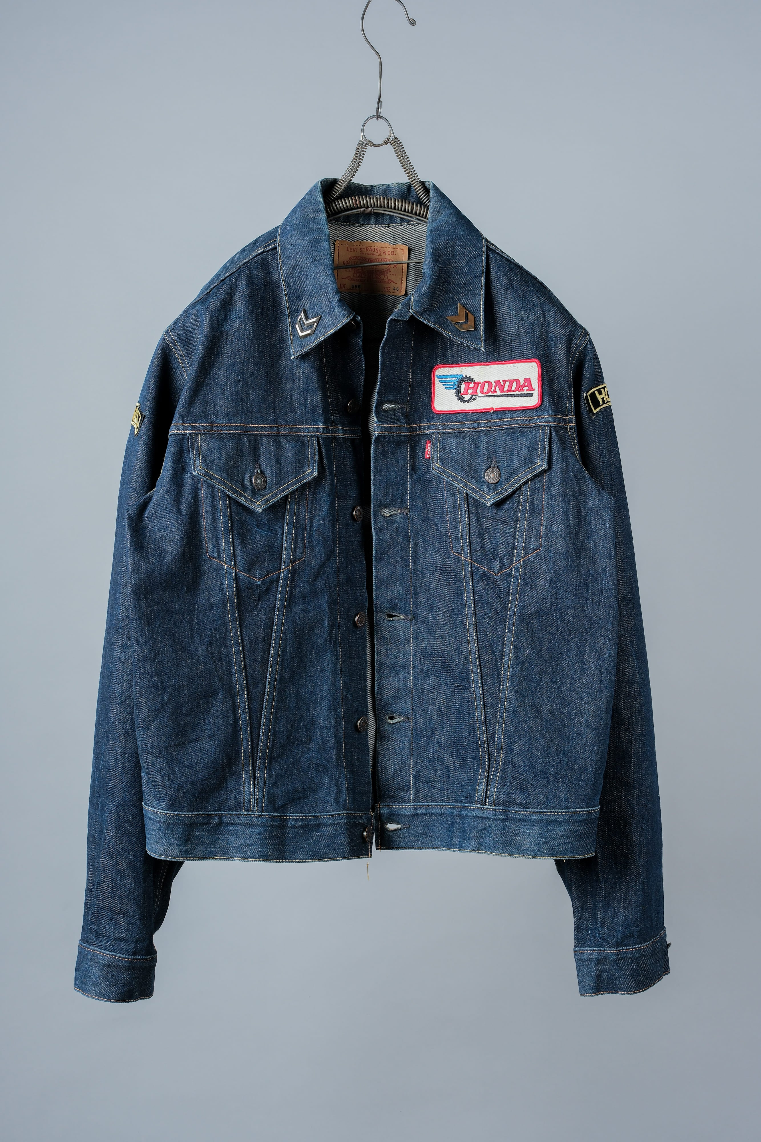 【~60's】Vintage Levi's 558 Denim Jacket Size.46 "Big E" "HONDA Custom"