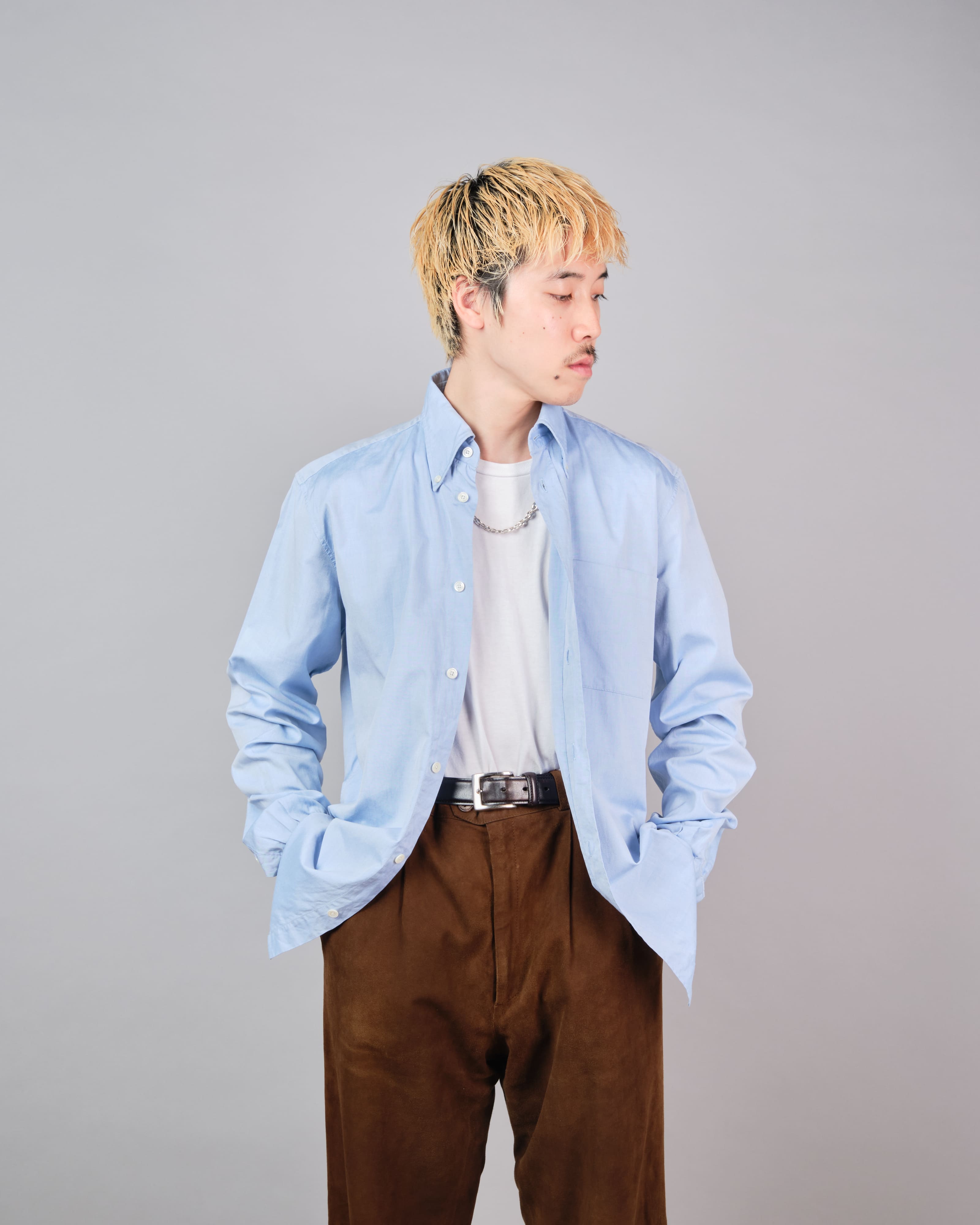 【~00's】Old Hermès Paris Cotton Oxford B.D Shirt With Sellier Button Size.37