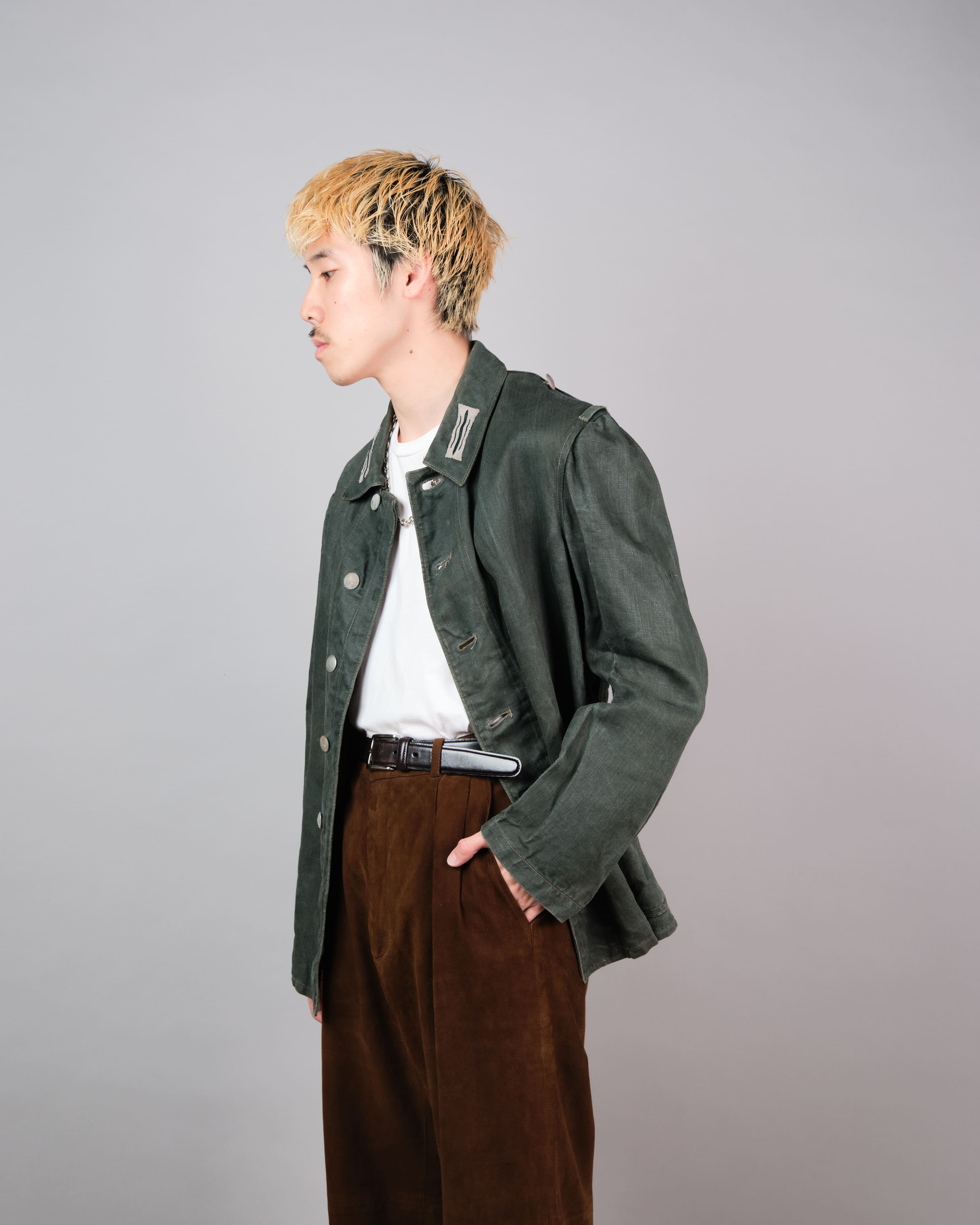 【~40’s】WWII German Army Green Drillich HBT Linen Summer Field Jacket "Wehrmacht"