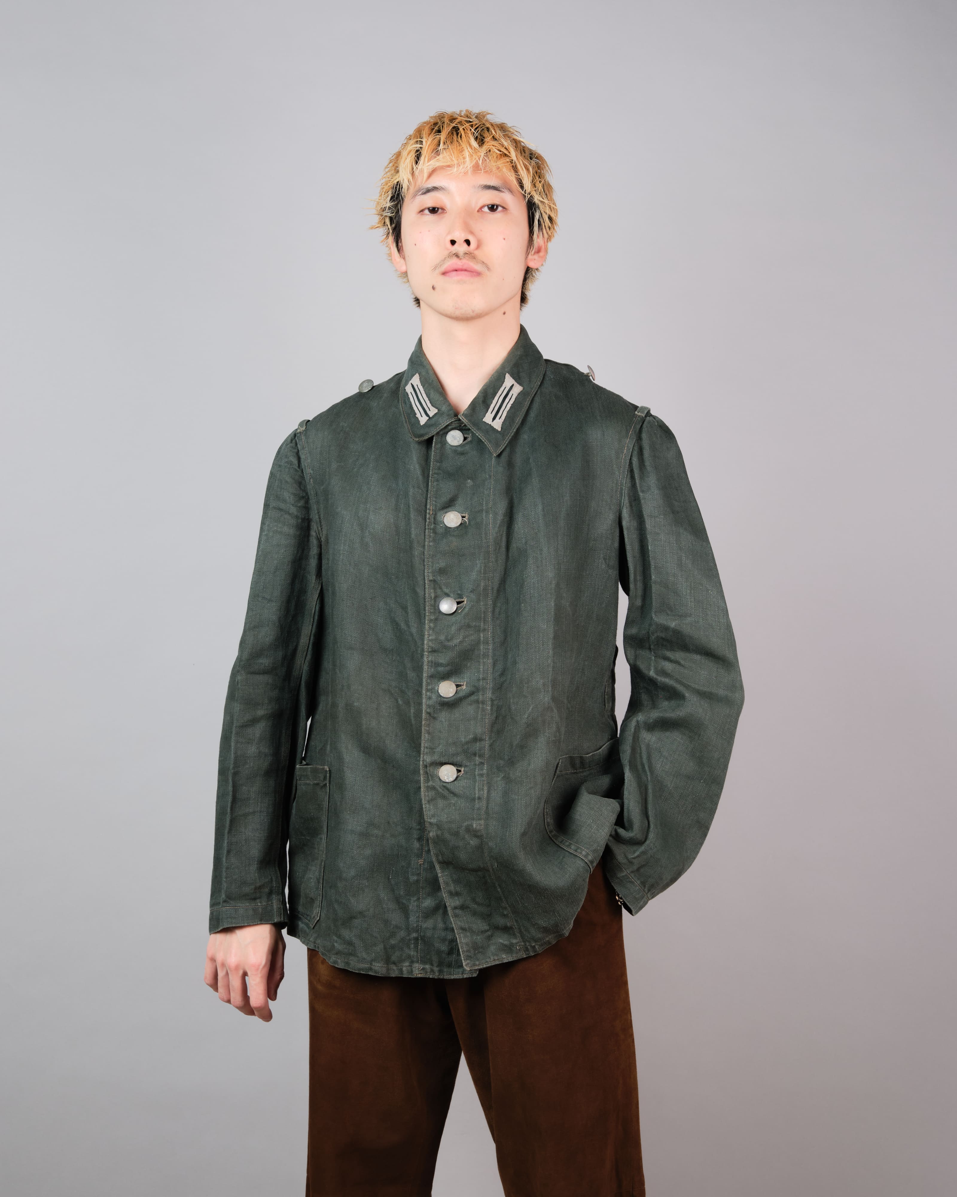 【~40’s】WWII German Army Green Drillich HBT Linen Summer Field Jacket "Wehrmacht"