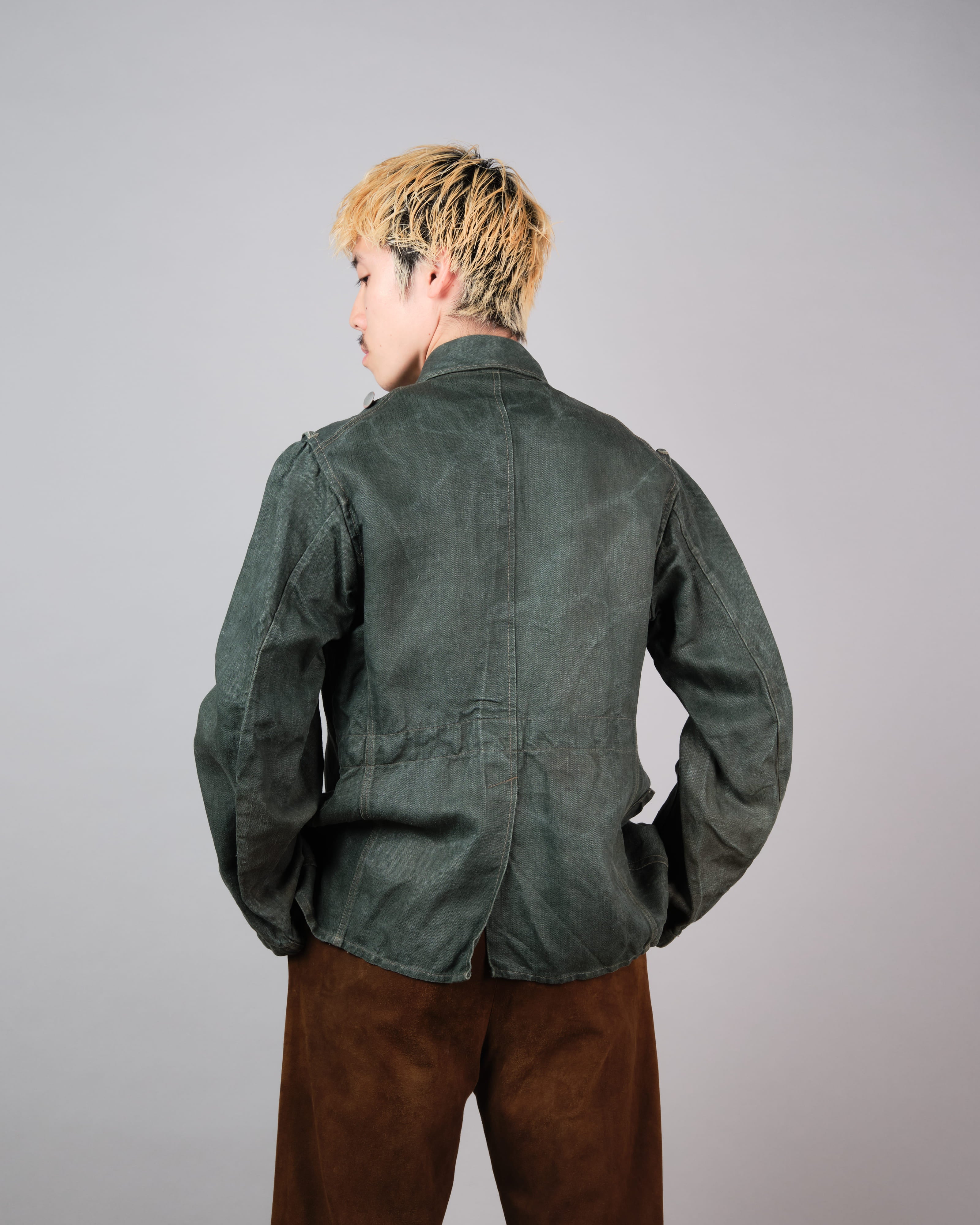 【~40’s】WWII German Army Green Drillich HBT Linen Summer Field Jacket "Wehrmacht"