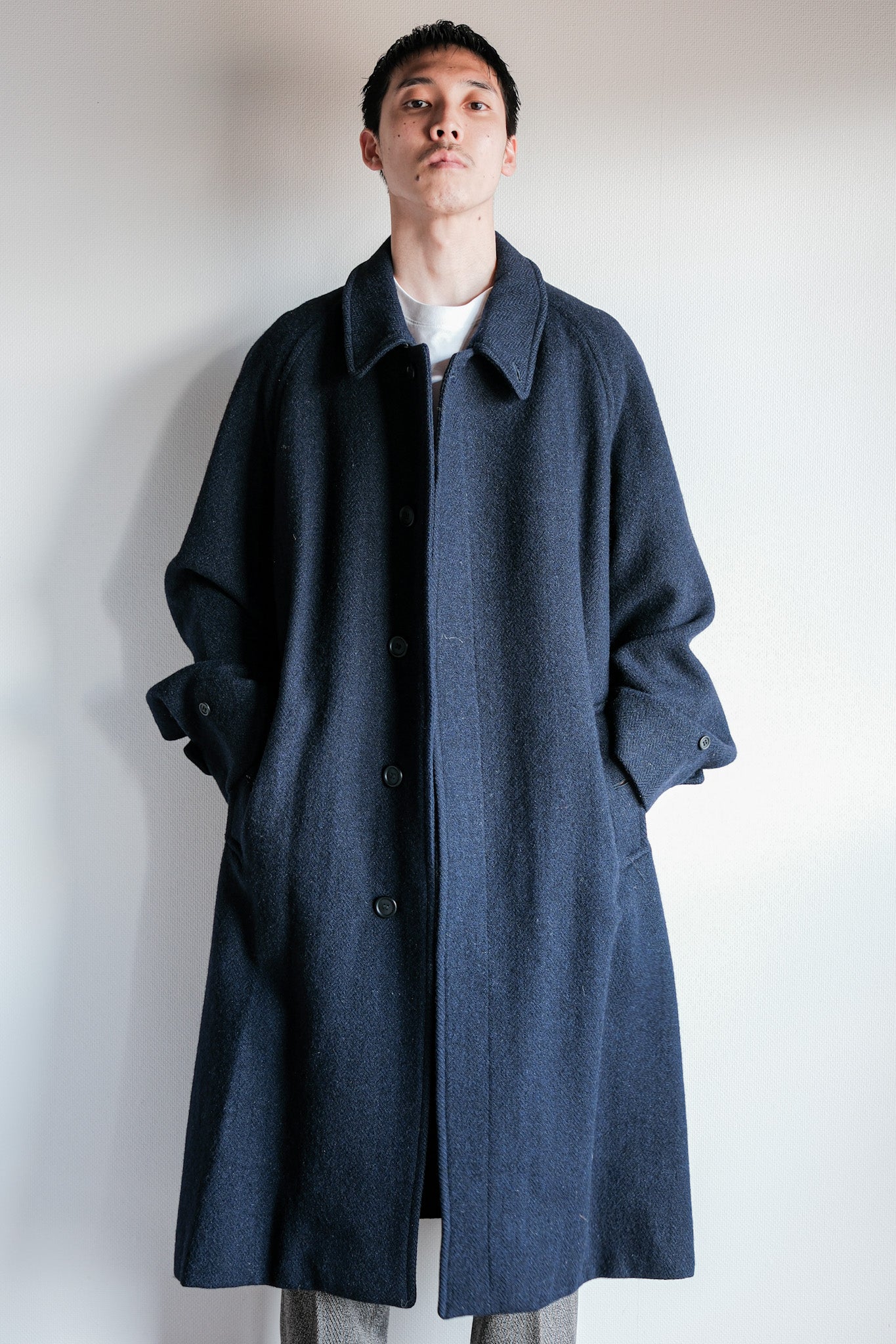 【~80's】Vintage Burberrys Single Raglan Wool Balmacaan Coat Size.54RL "HARRIS TWEED" "Kraft 別注"