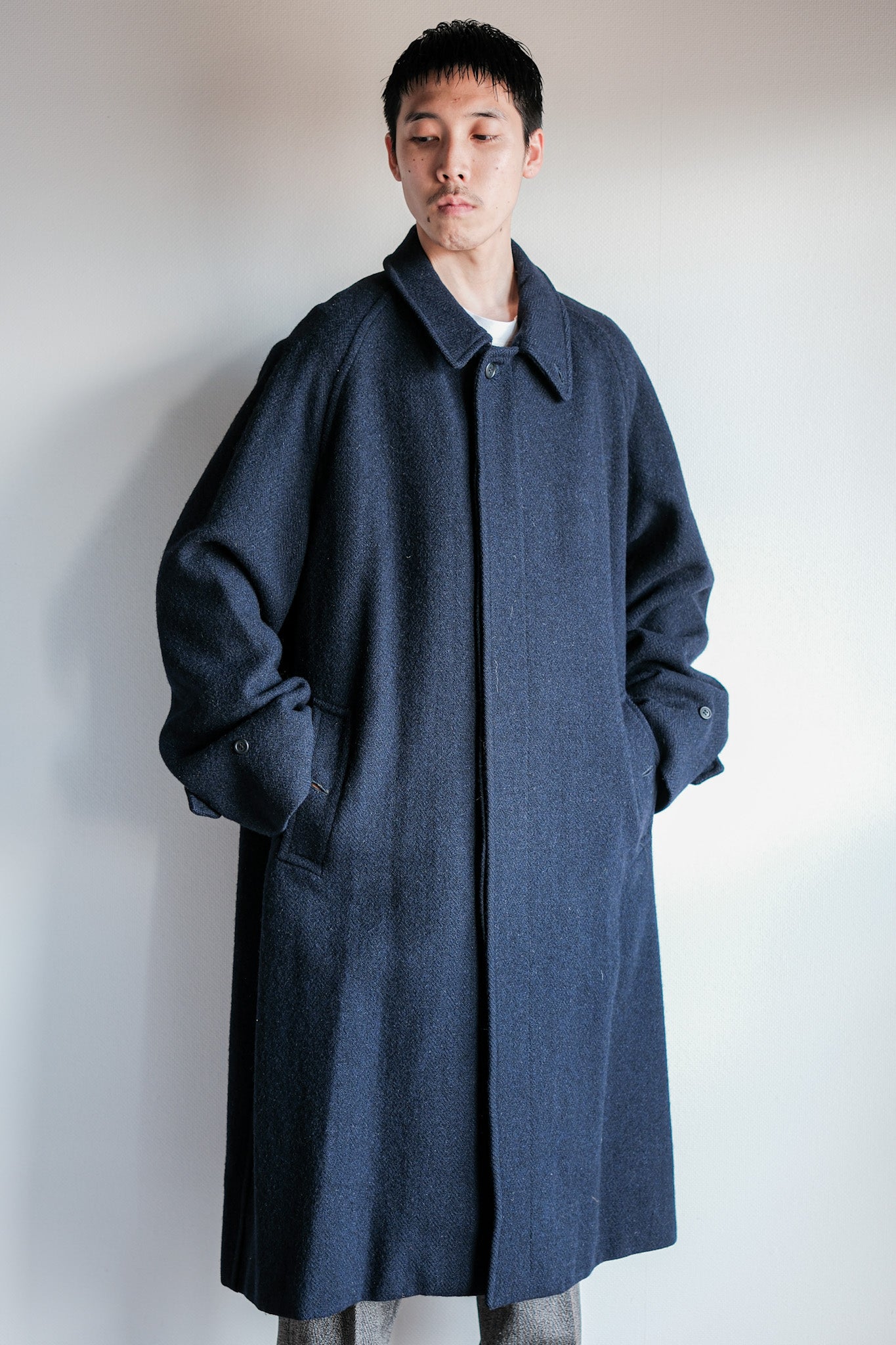 【~80's】Vintage Burberrys Single Raglan Wool Balmacaan Coat Size.54RL "HARRIS TWEED" "Kraft 別注"