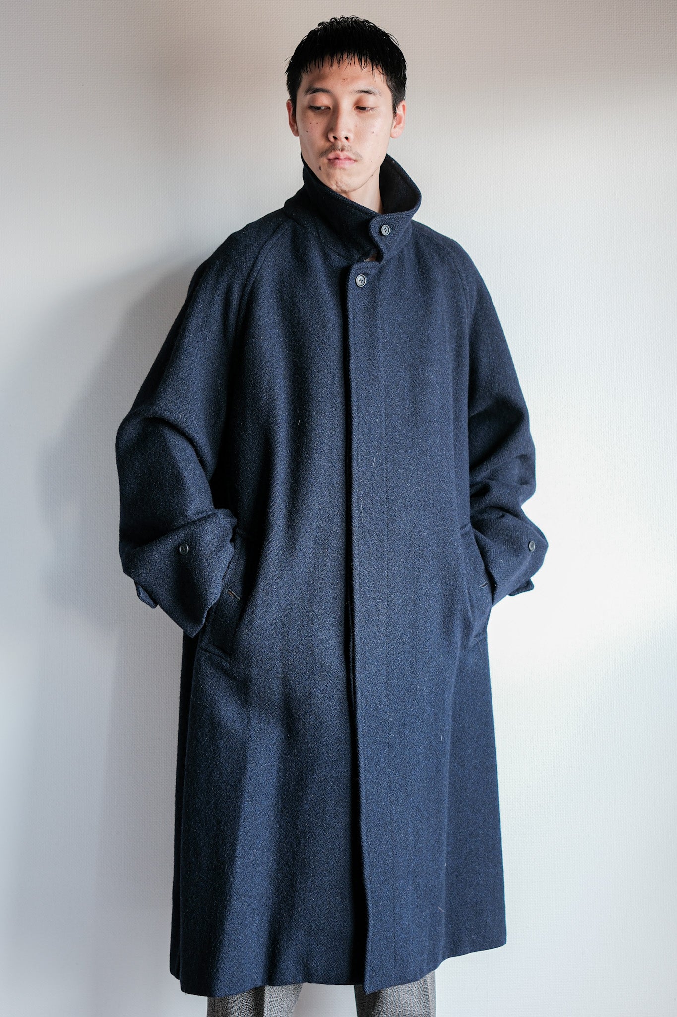 【~80's】Vintage Burberrys Single Raglan Wool Balmacaan Coat Size.54RL "HARRIS TWEED" "Kraft 別注"